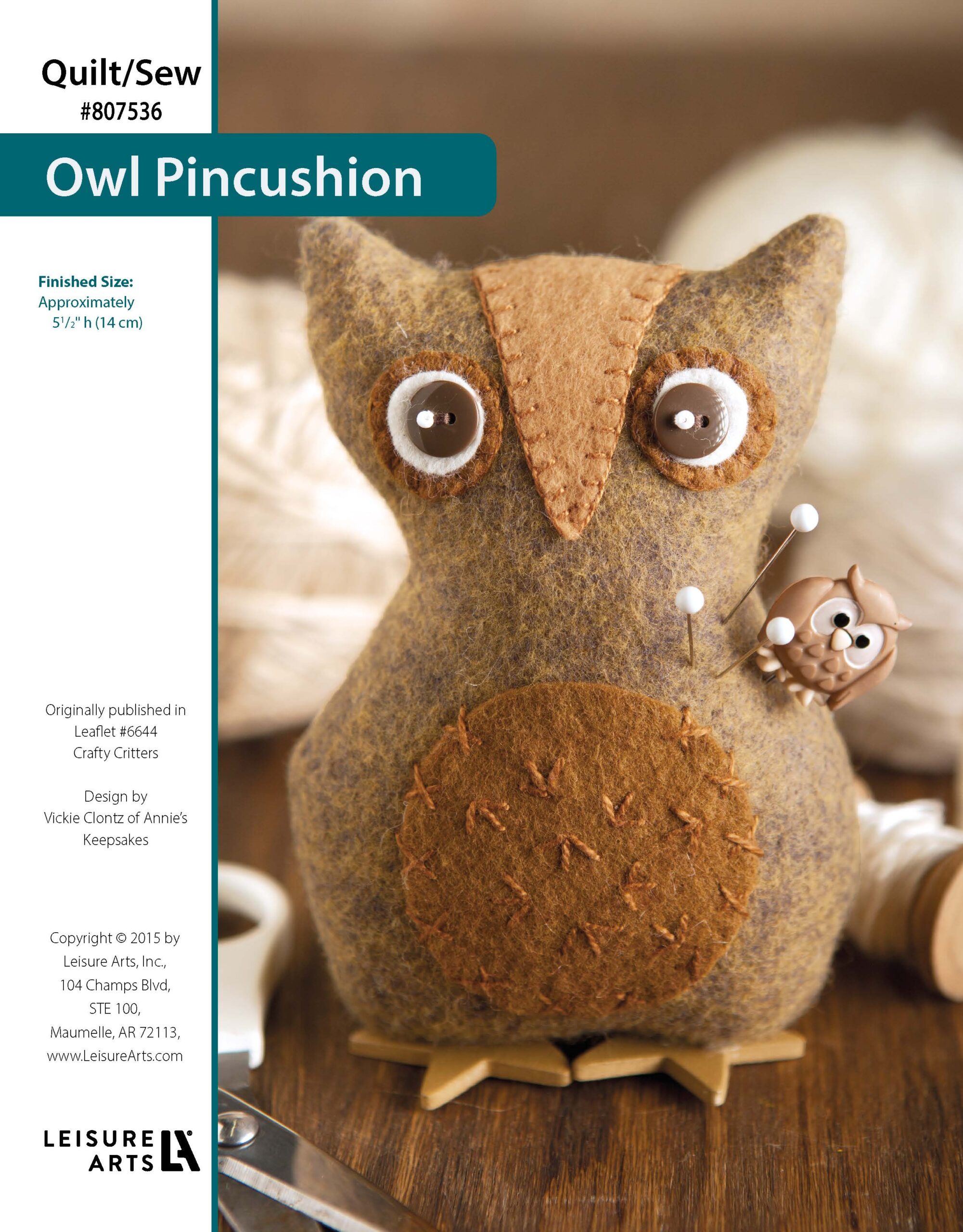 Leisure Arts Crafty Critters Owl Pincushion ePattern