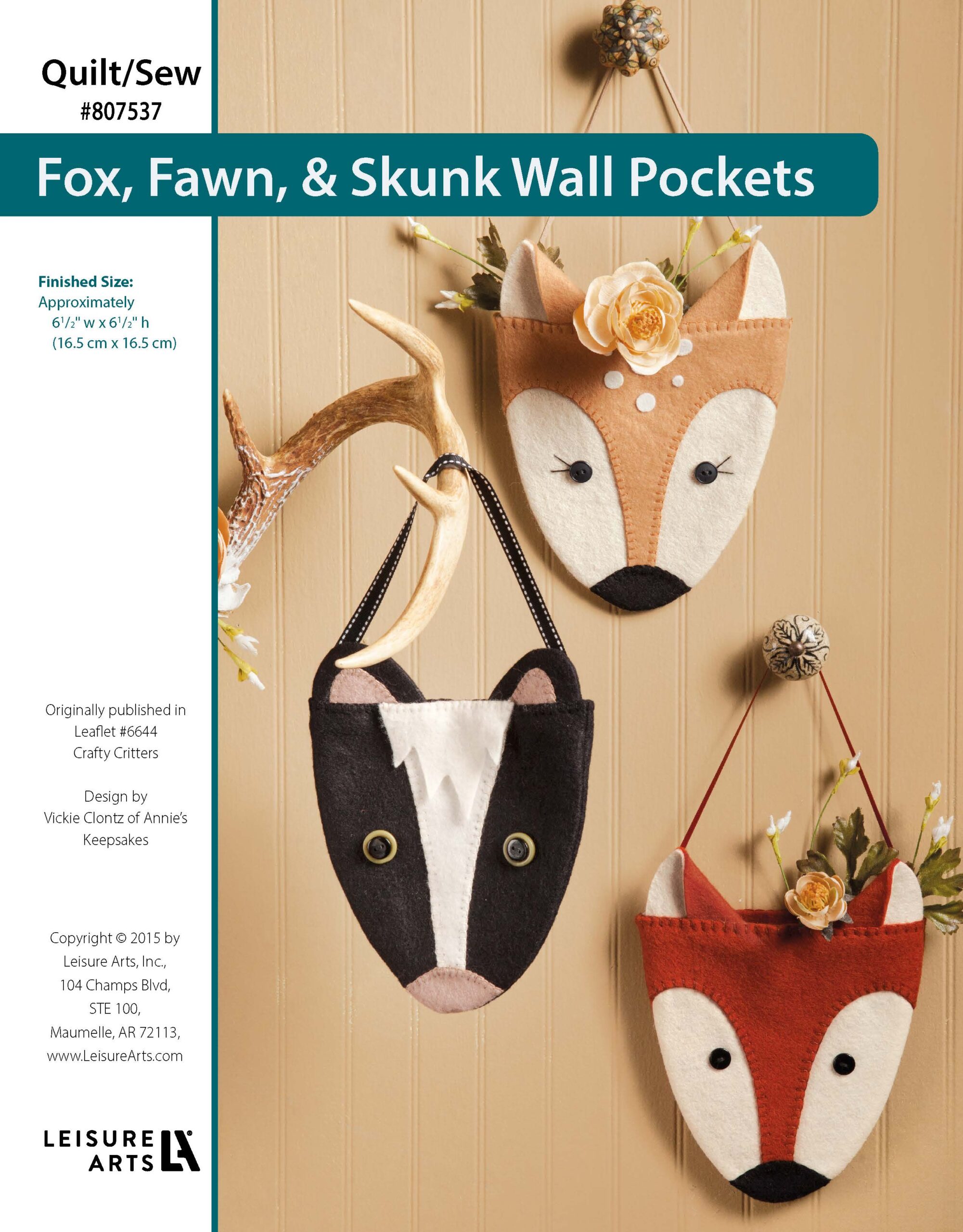 Leisure Arts Crafty Critters Fox Fawn Skunk Wall Pockets ePattern