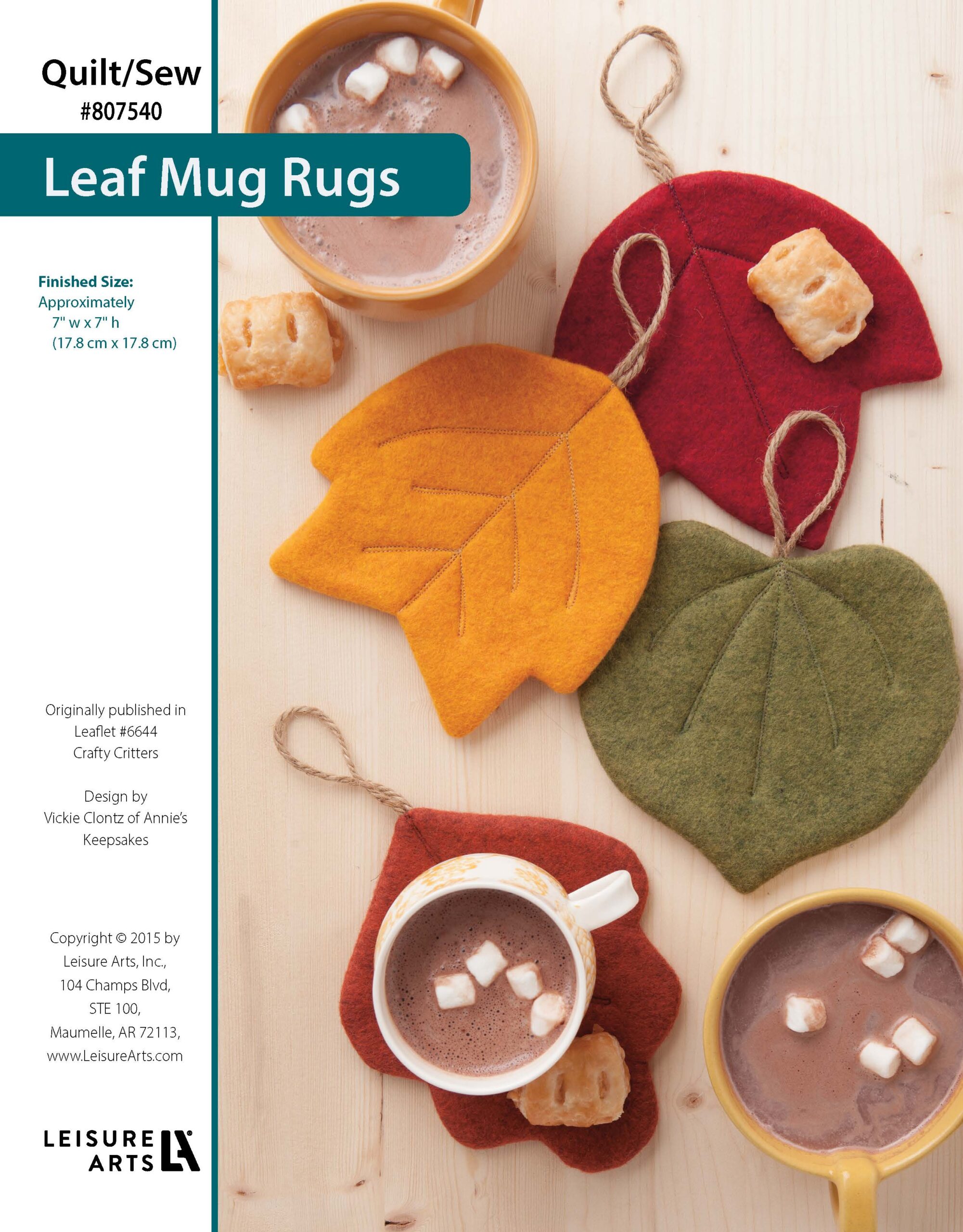 Leisure Arts Crafty Critters Leaf Mug Rugs ePattern