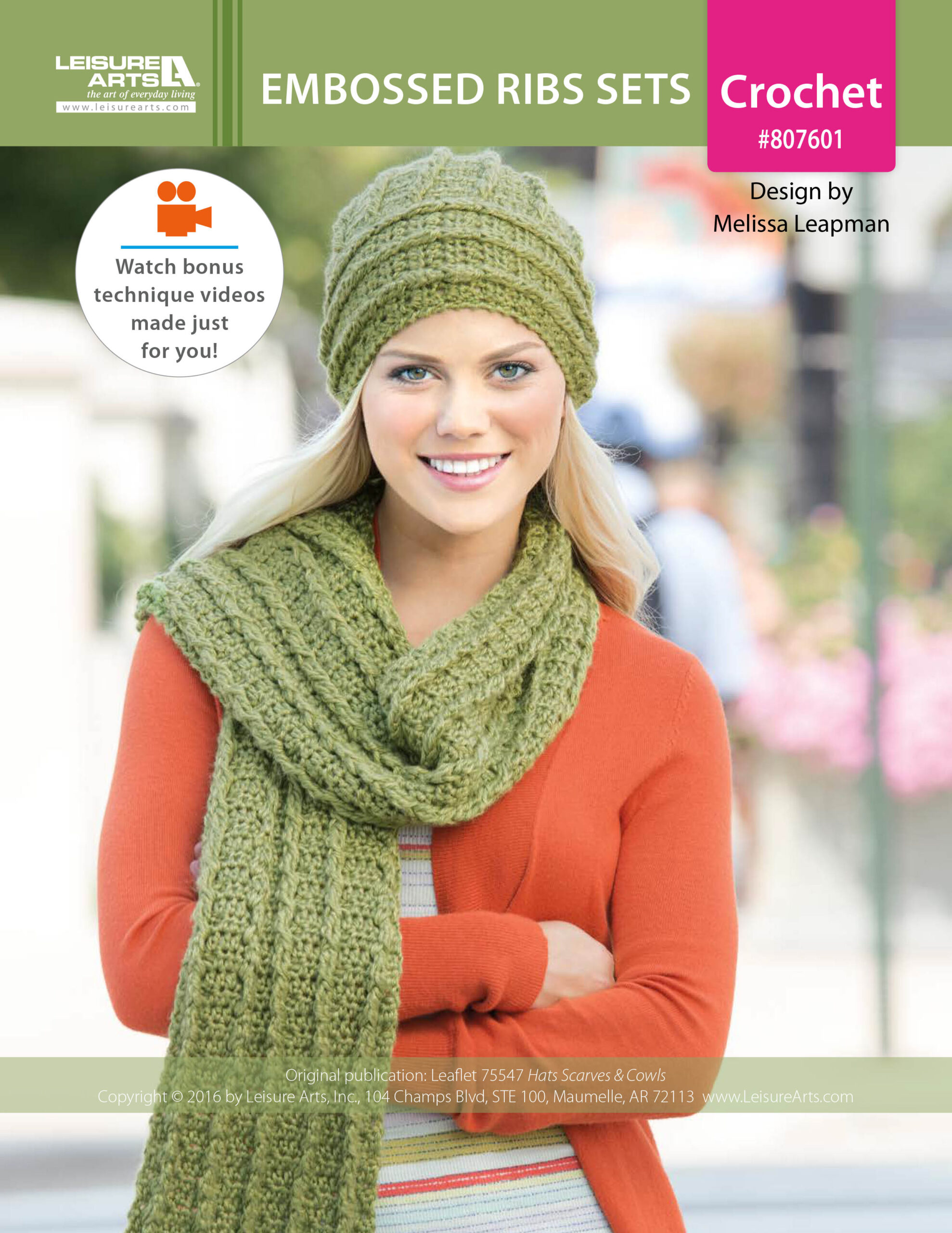 Leisure Arts Hats Scarves Cowls Embossed Ribs Set Crochet ePattern