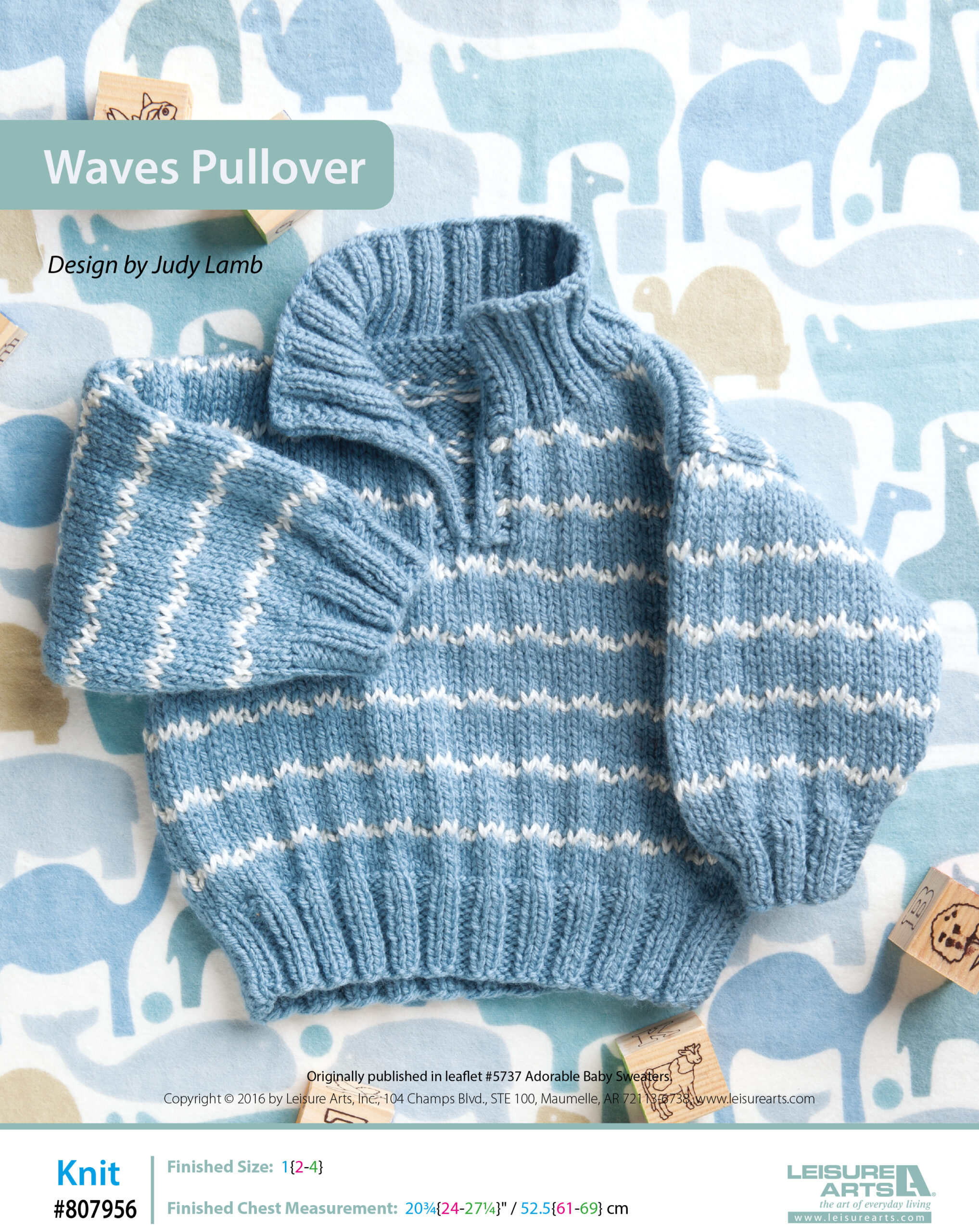 Leisure Arts Adorable Baby Sweaters Waves Pullover Knit ePattern