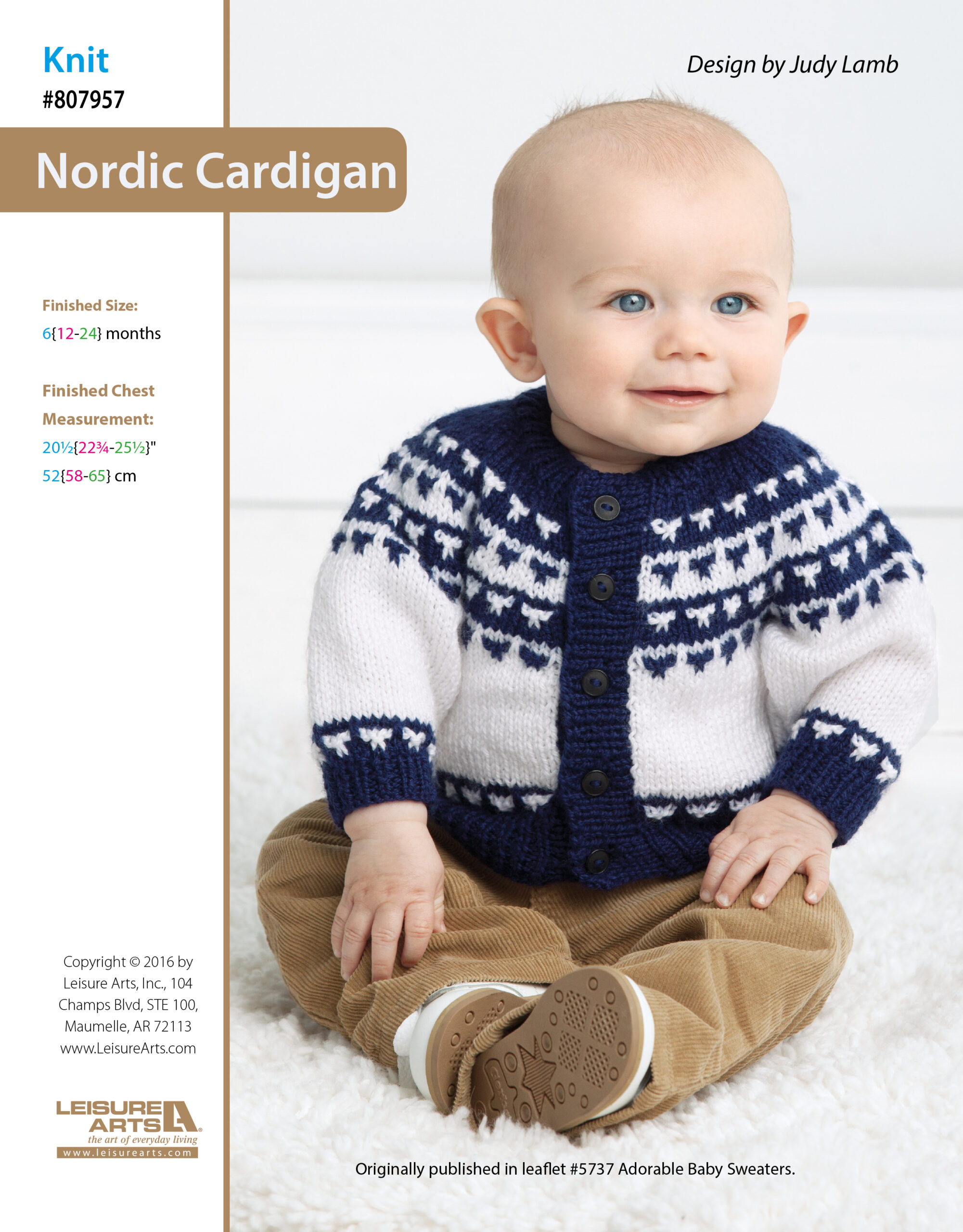 Leisure Arts Adorable Baby Sweaters Nordic Cardigan Knit ePattern