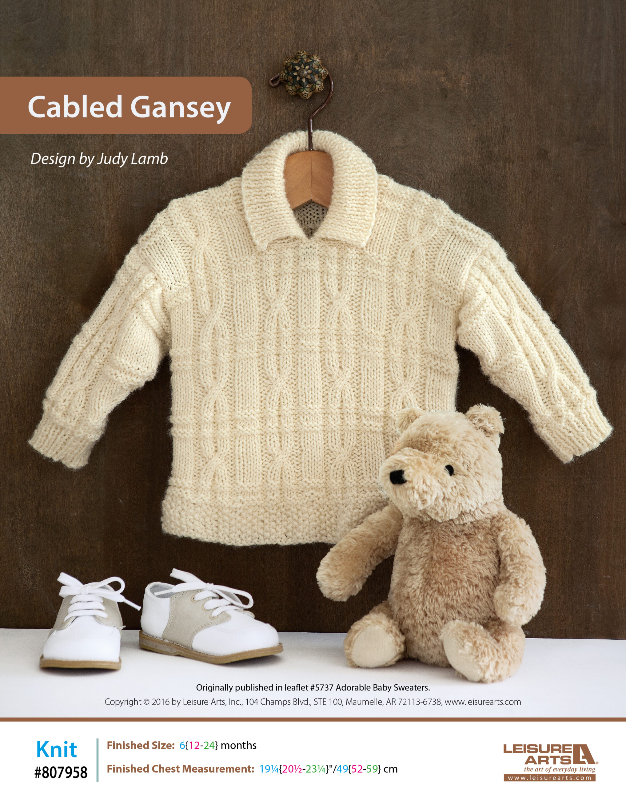 Leisure Arts Adorable Baby Sweaters Cabled Gansey Knit ePattern