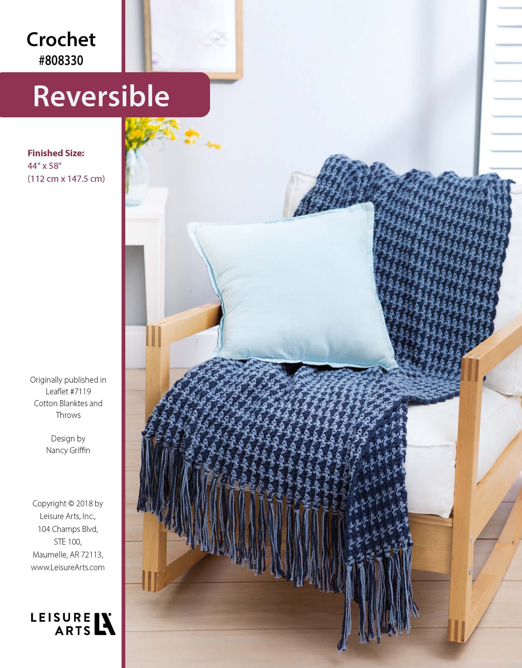 Leisure Arts Cotton Blankets Throws Reversible Blanket Crochet ePattern