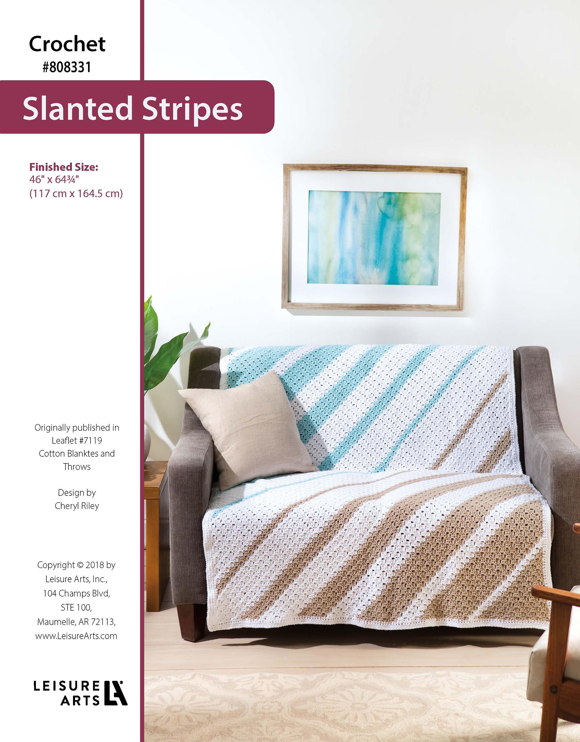 Leisure Arts Cotton Blankets Throws Slanted Stripes Blanket Crochet ePattern