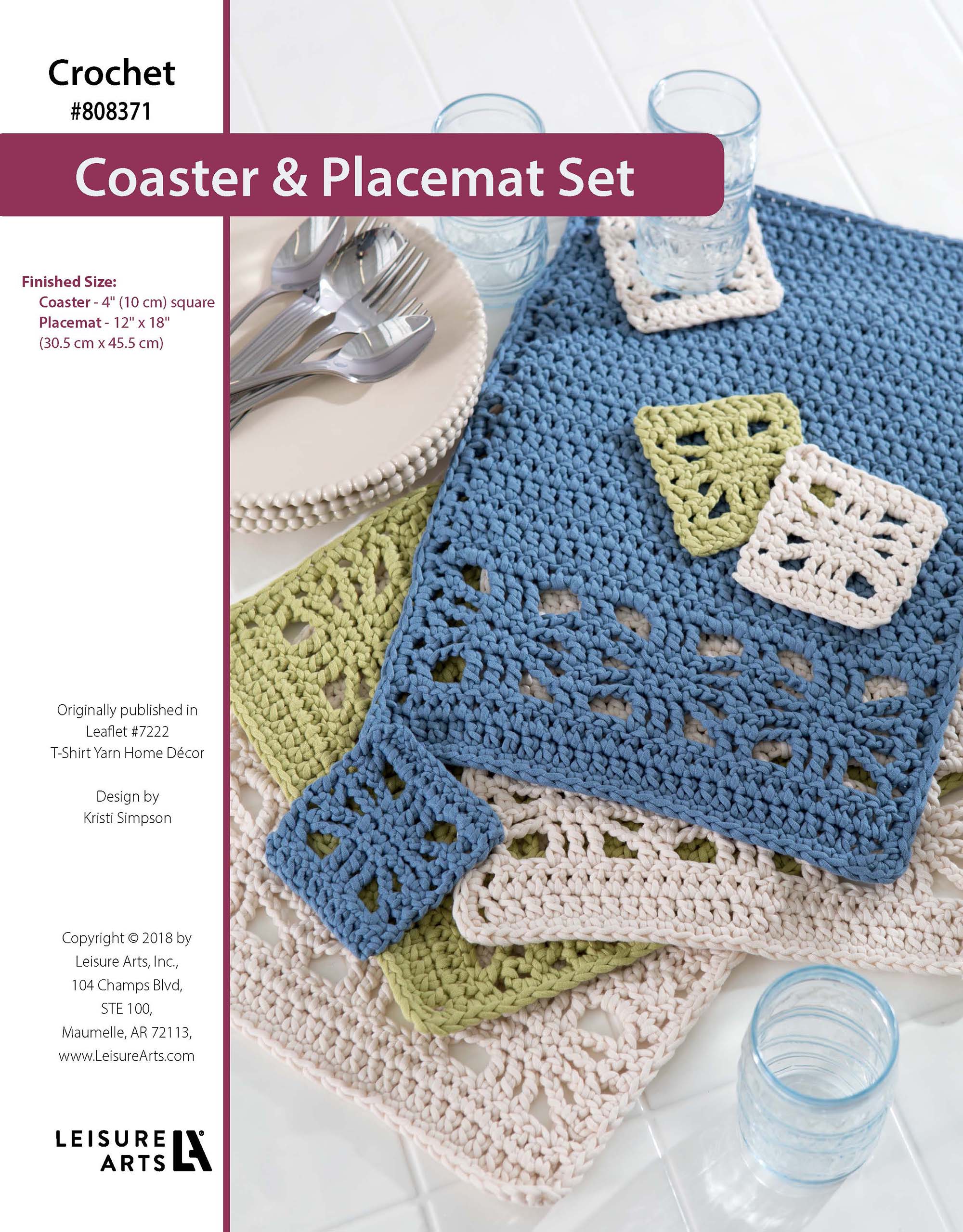 Leisure Arts TShirt Yarn Home Decor Crochet Coaster Placemat Set ePattern