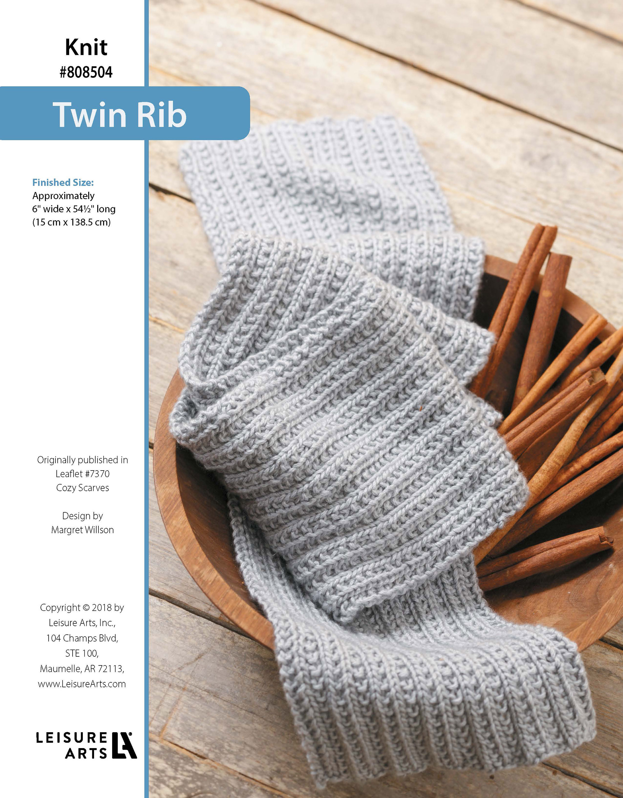 Leisure Arts Cozy Scarves Twin Rib Knit ePattern