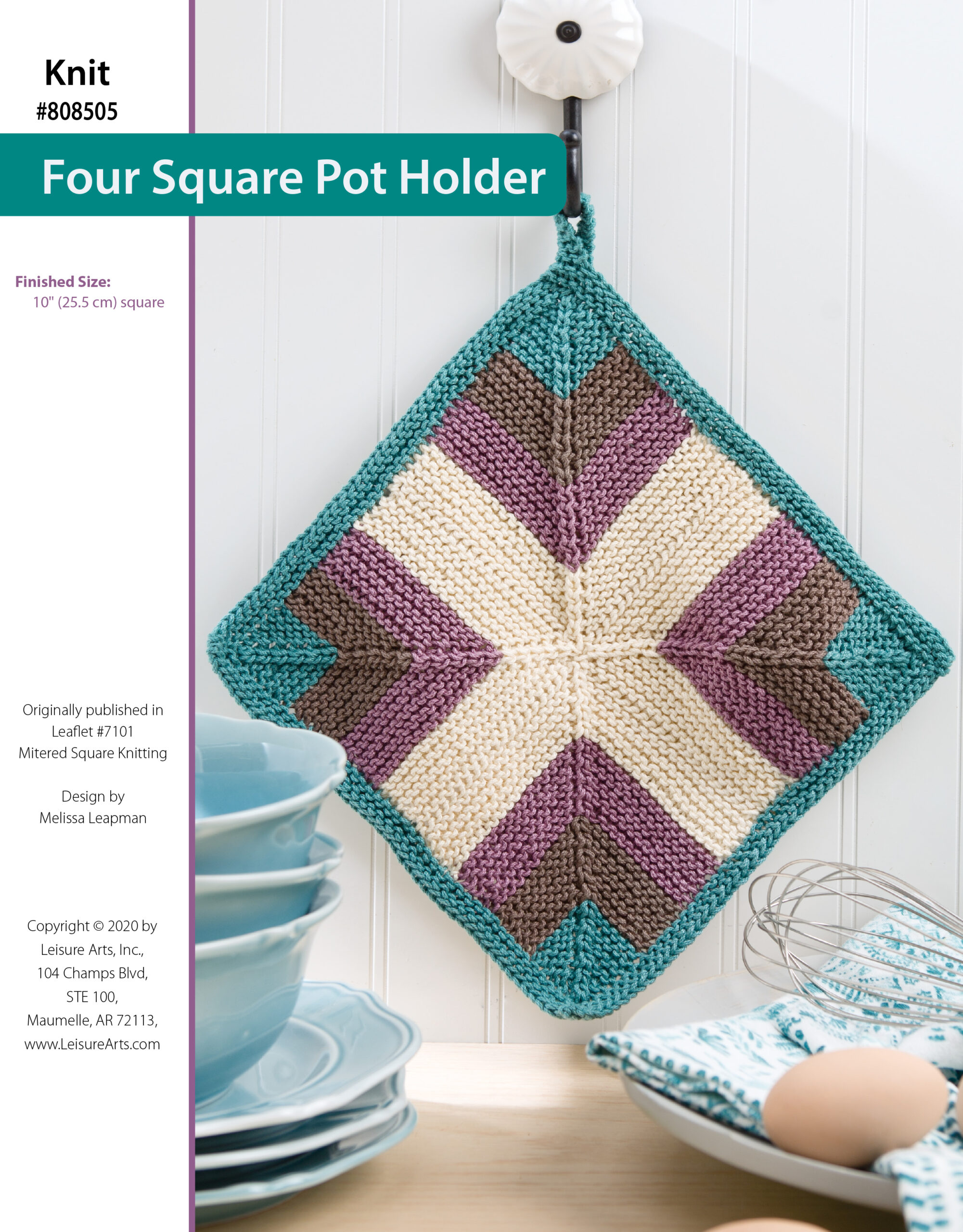 Leisure Arts Mitered Square Knitting Four Square Pot Holder ePattern