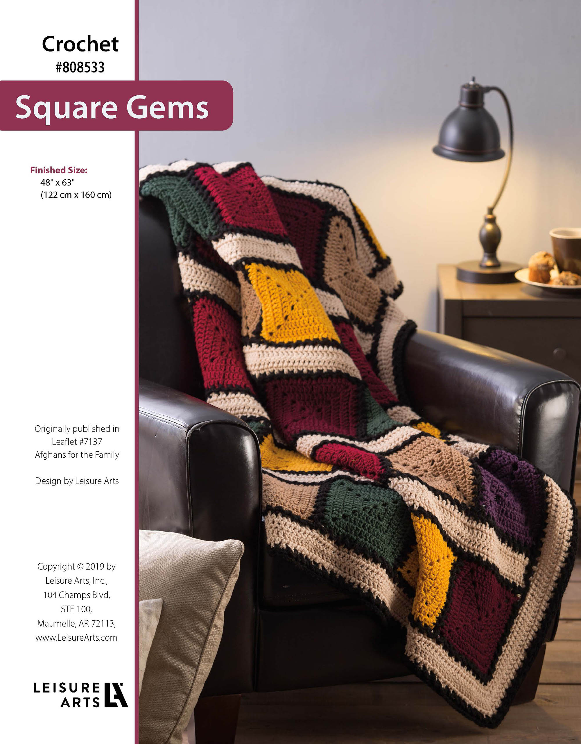 Leisure Arts Afghans For The Family Square Gems Crochet ePattern