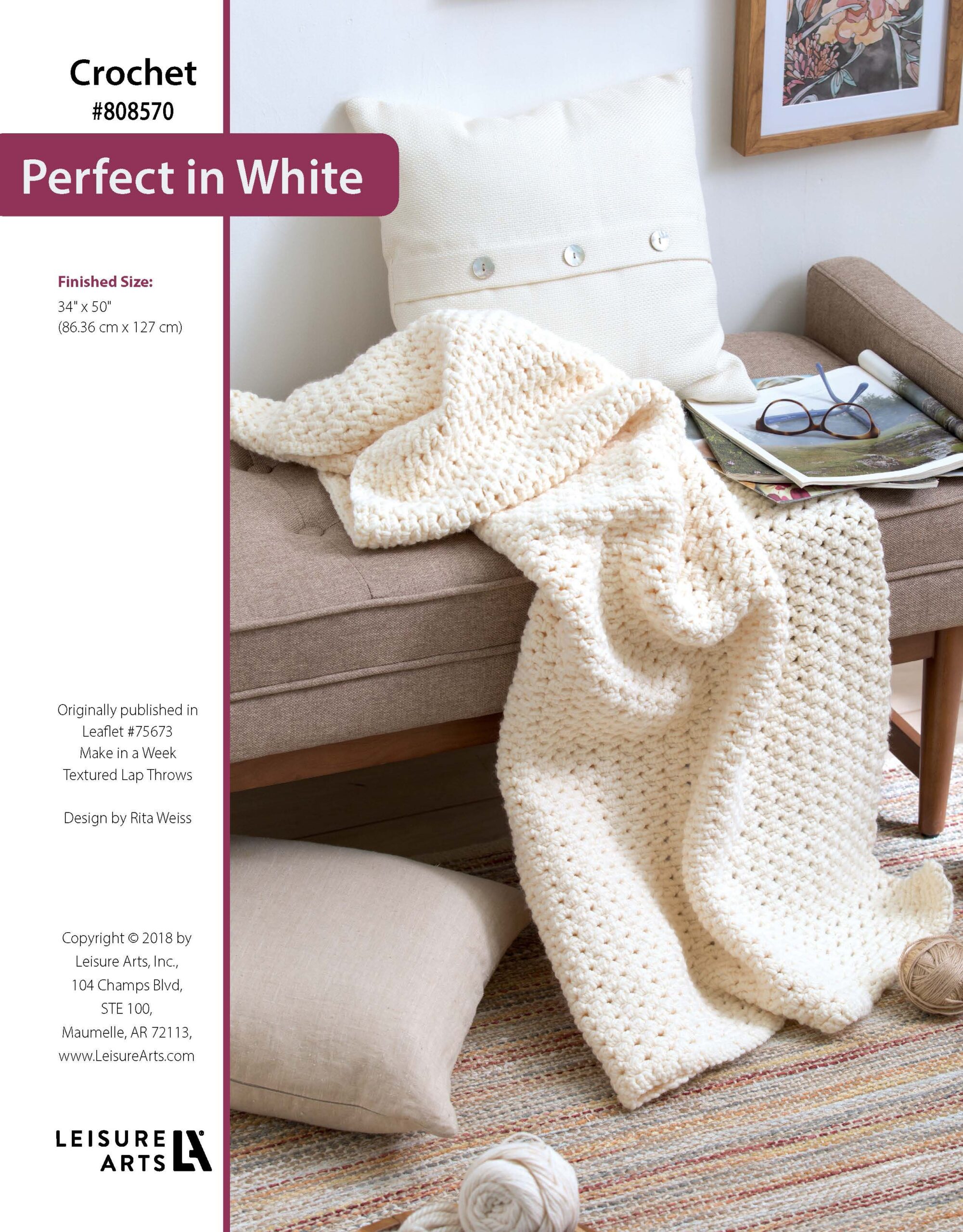 Leisure Arts Make in a Weekend Textured Lap Throws Perfect in White Crochet ePattern