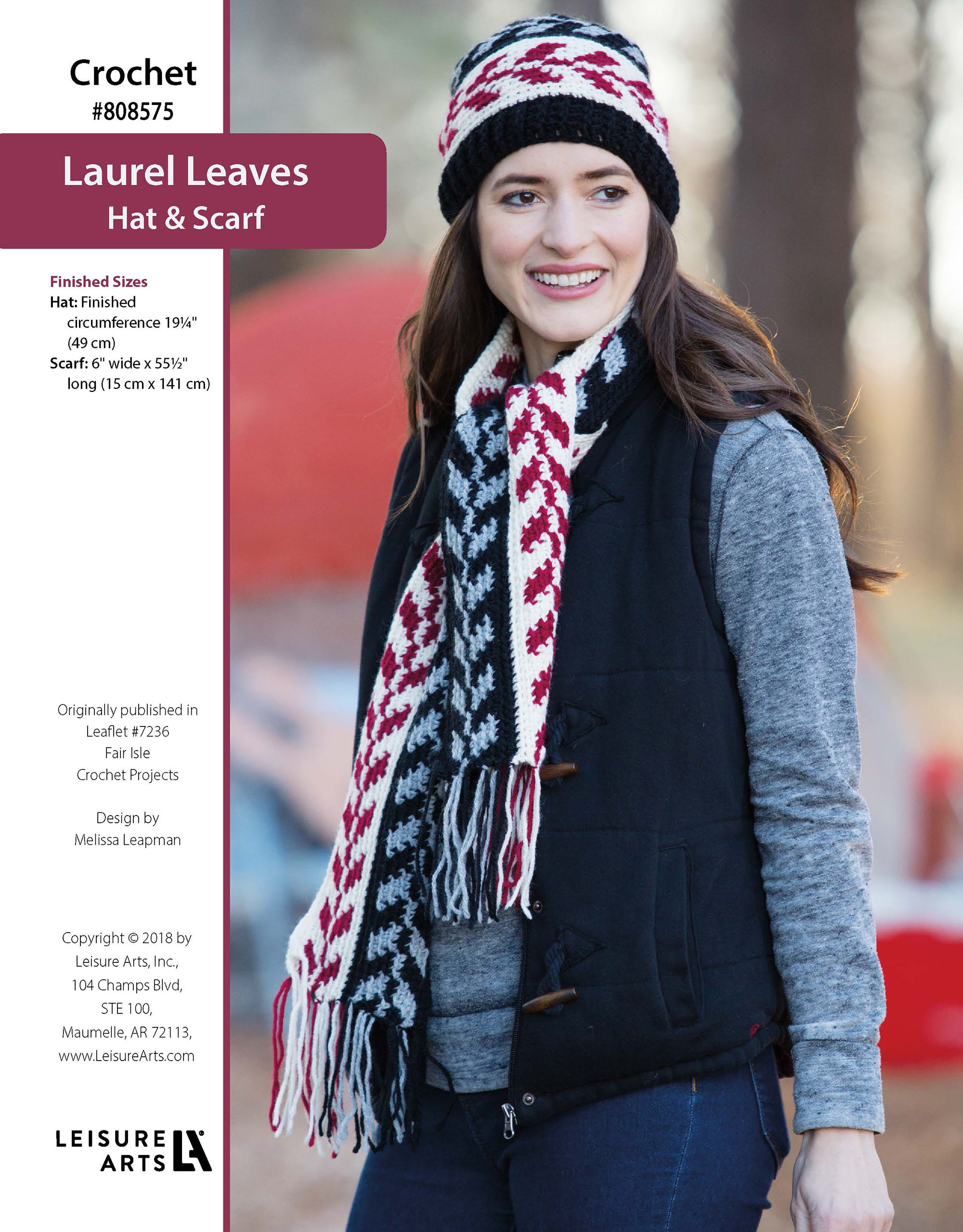 Leisure Arts Fair Isle Crochet Projects Laurel Leaves Hat Scarf ePattern