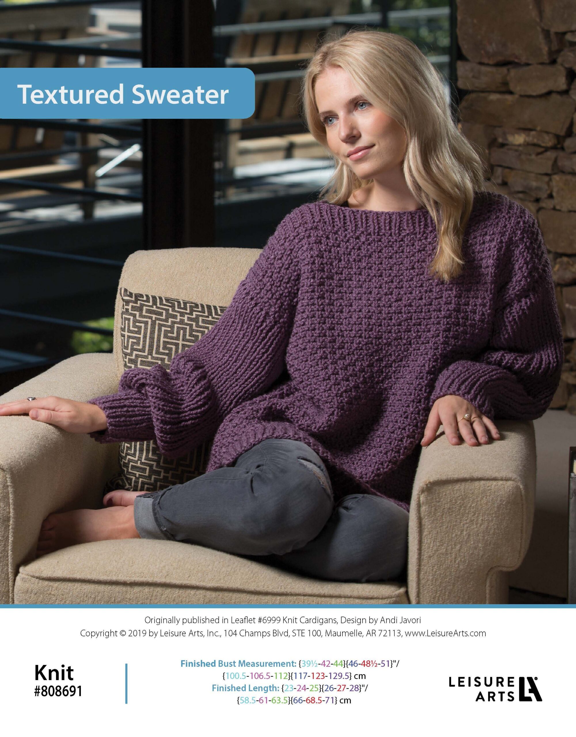 Leisure Arts Knit Cardigans Textured Sweater ePattern