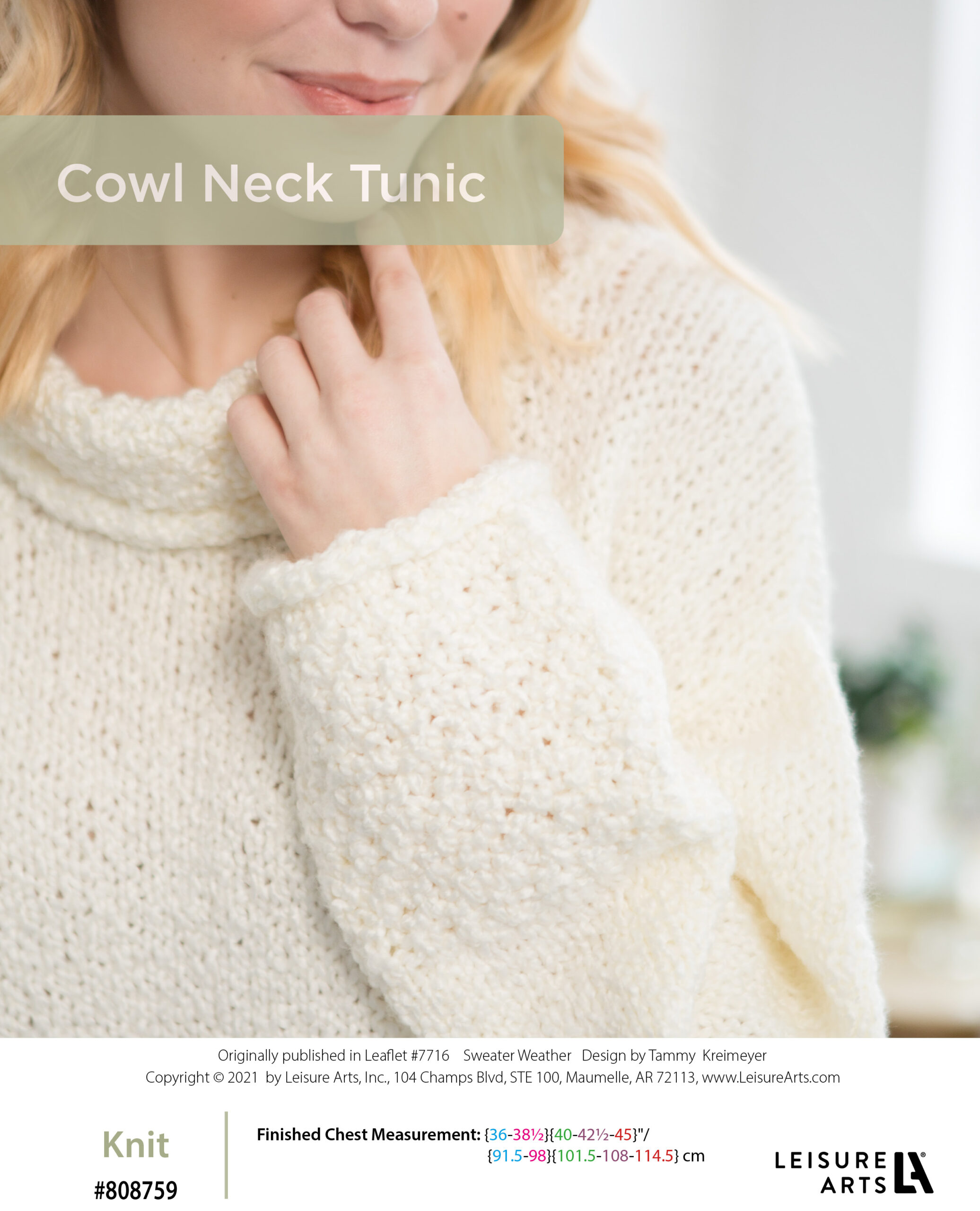 Leisure Arts Cowl Neck Sweater Knit ePattern