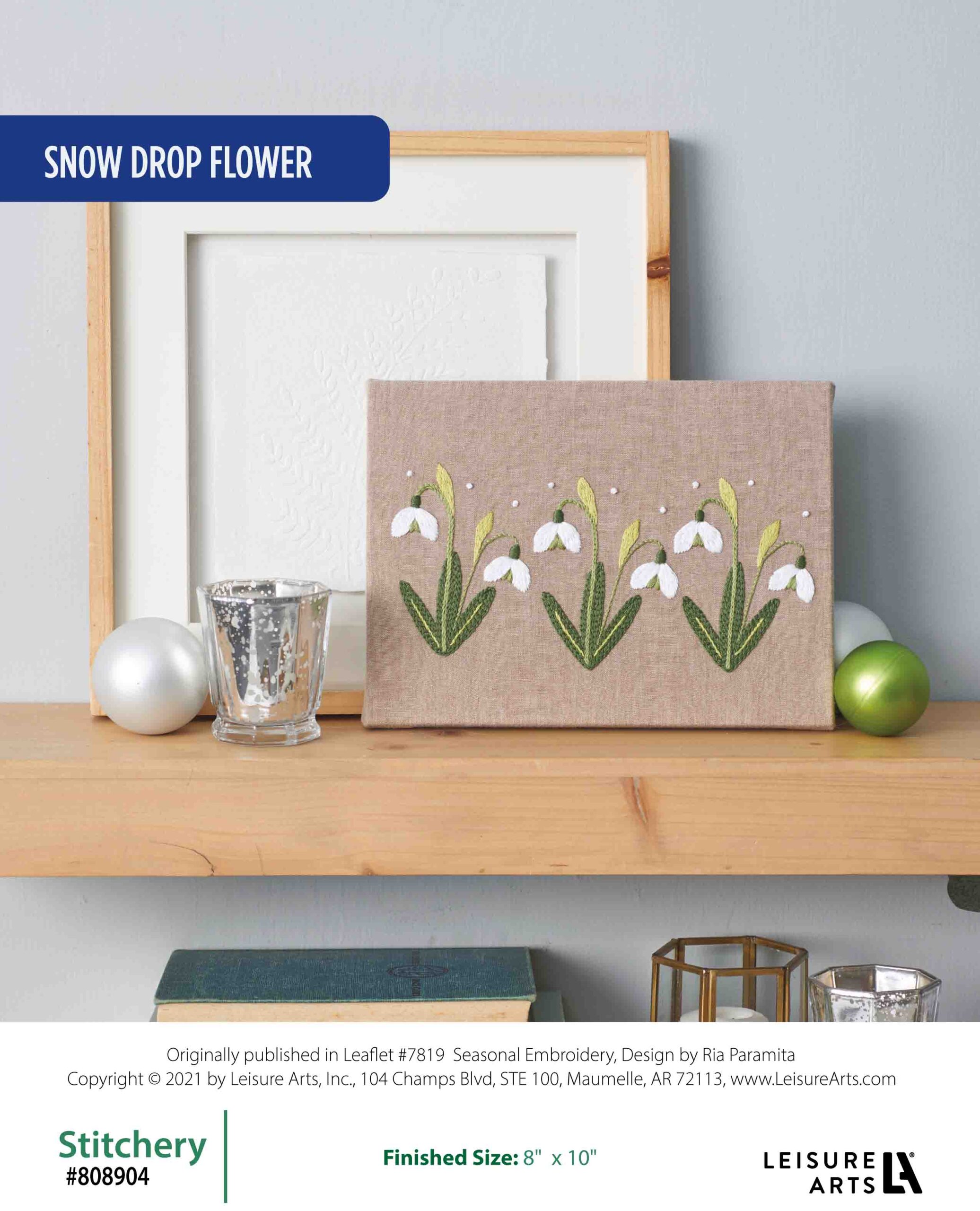Leisure Arts Embroidered Snow Drop Flower Wall Hanging ePattern