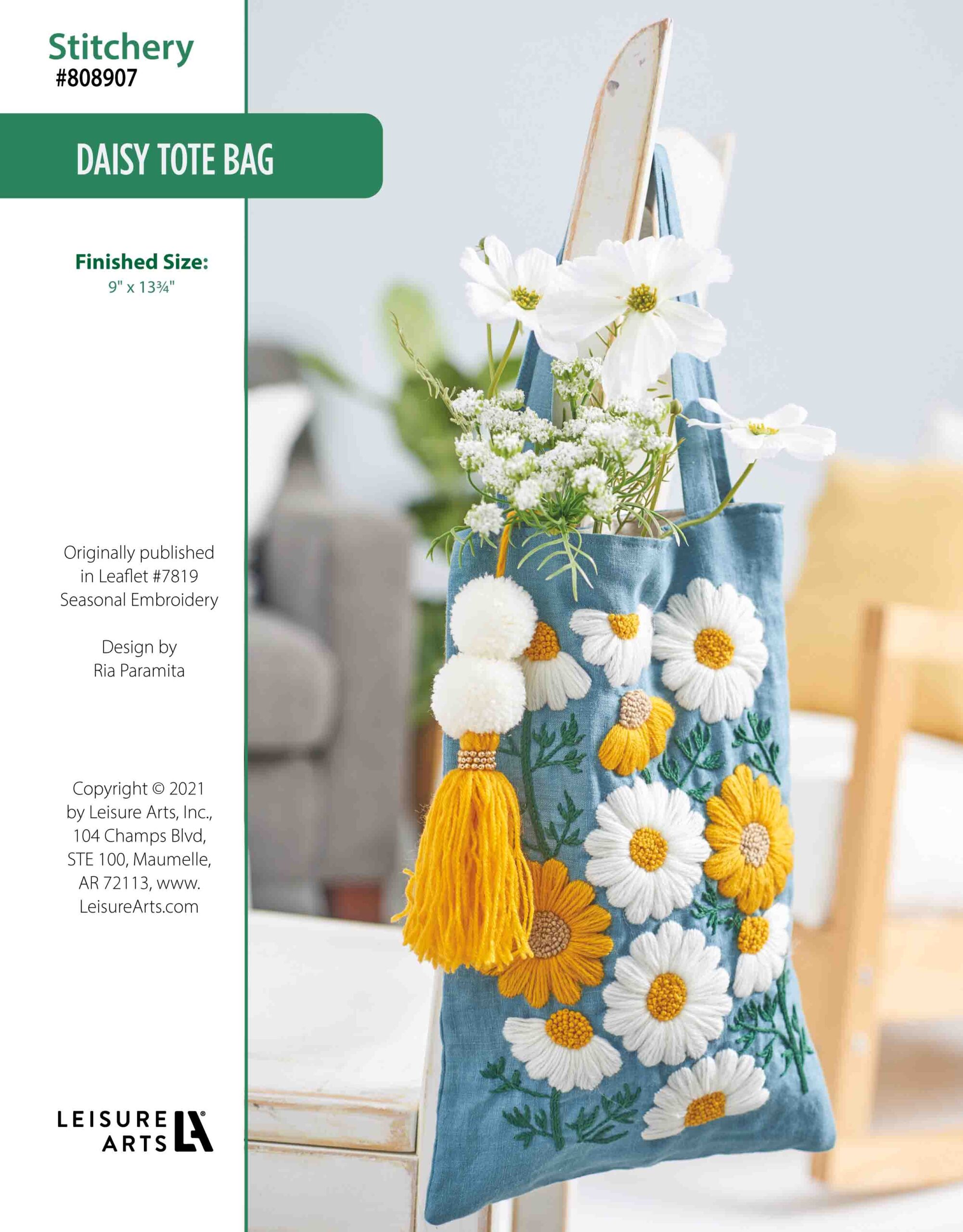 Leisure Arts Embroidered Daisies Tote Bag ePattern