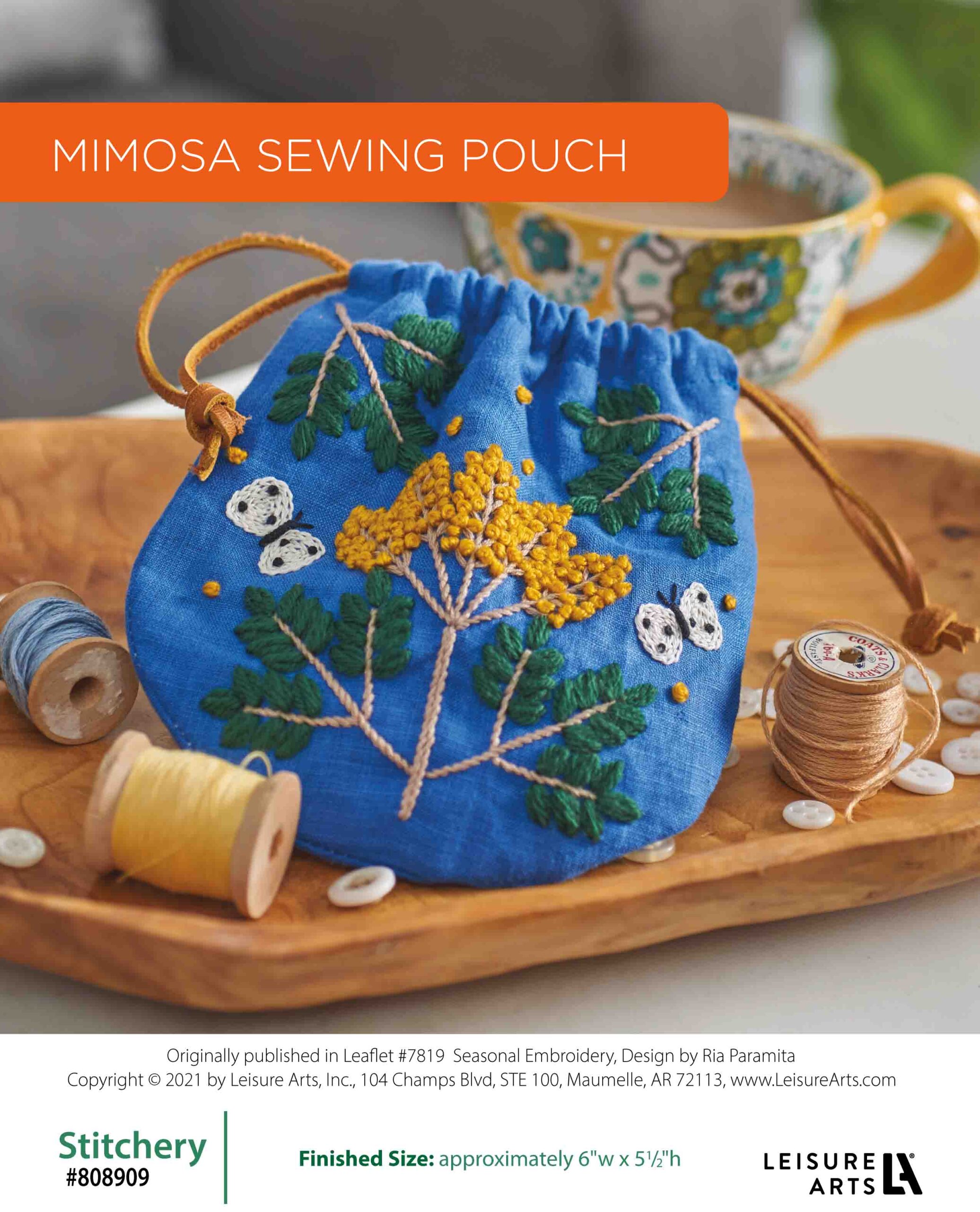 Leisure Arts Embroidered Mimosa Sewing Pouch ePattern