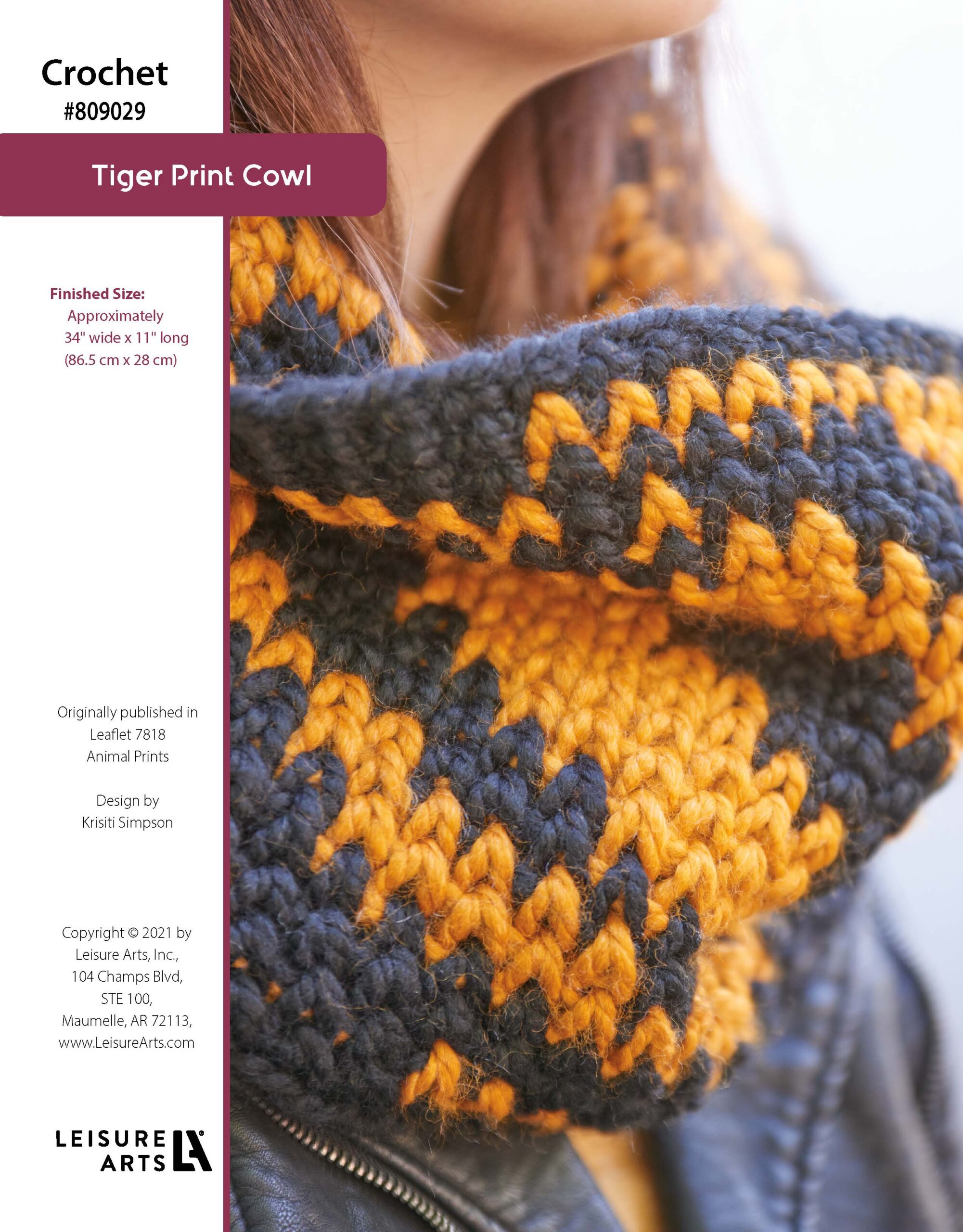 Leisure Arts Animal Prints Tiger Print Cowl Crochet ePattern