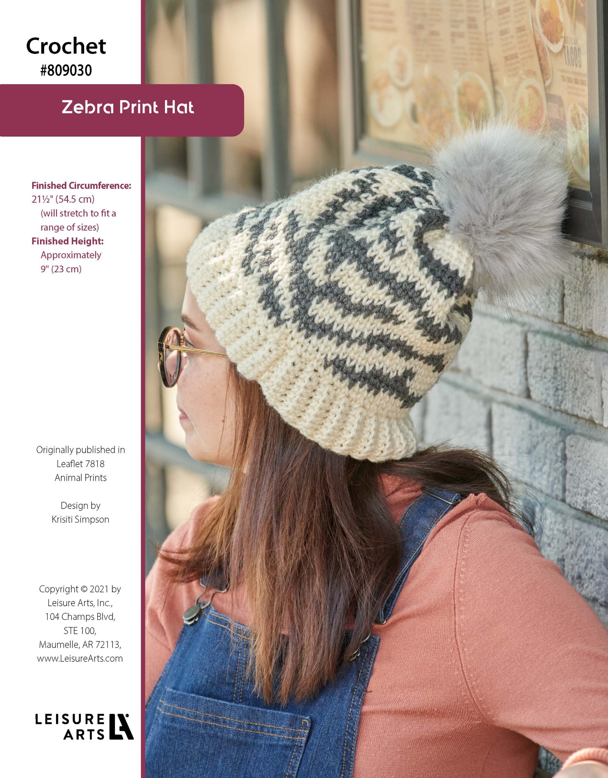 Leisure Arts Animal Prints Zebra Print Hat Crochet ePattern