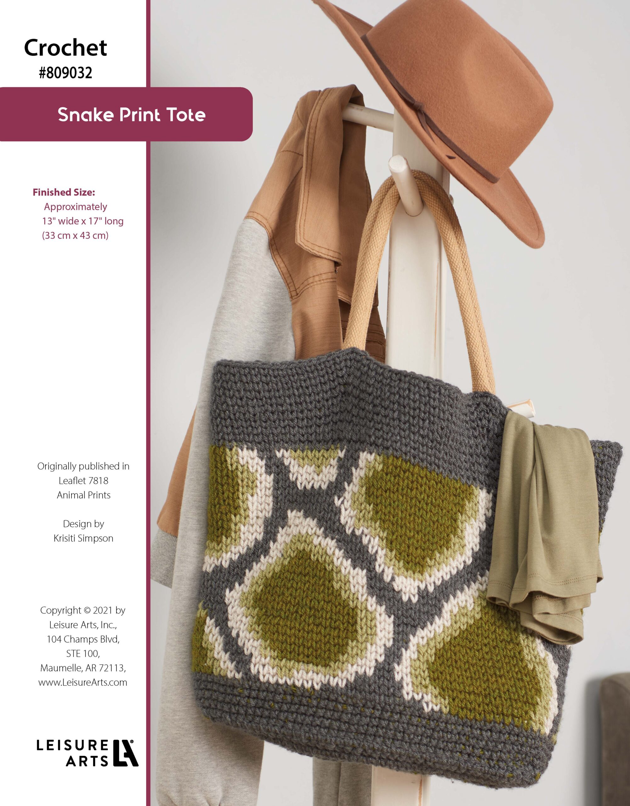 Leisure Arts Animal Prints Snake Print Tote Crochet ePattern