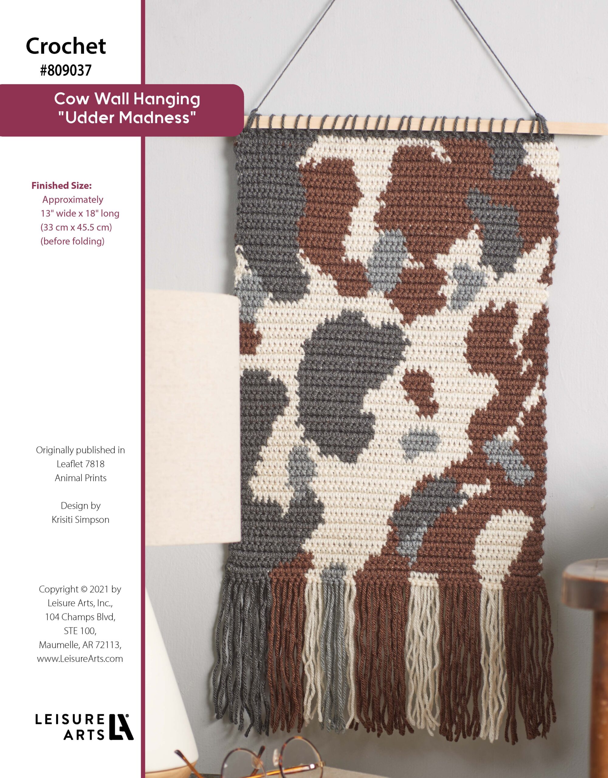 Leisure Arts Animal Prints Cow Wall Hanging Utter Madness Crochet ePattern