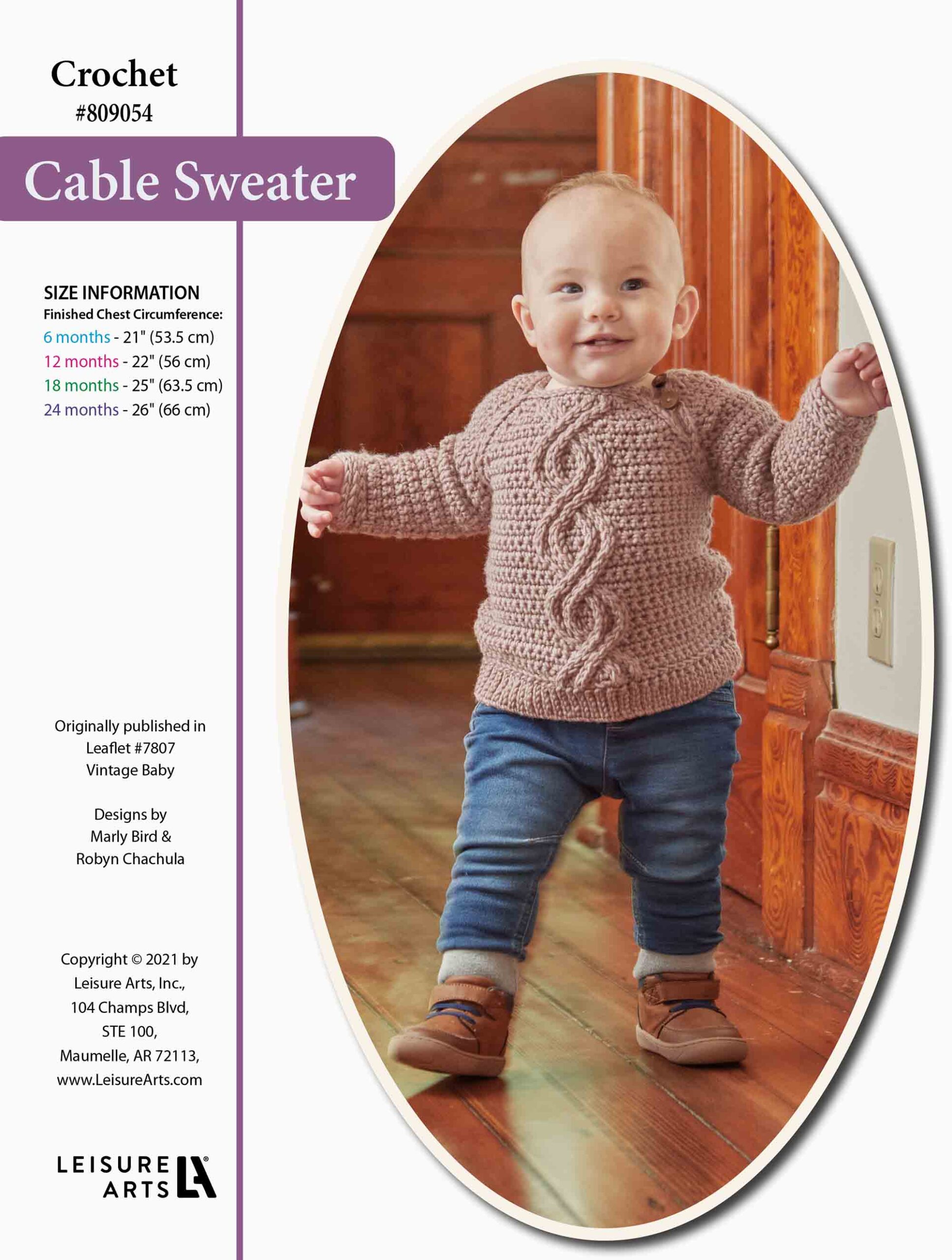 Leisure Arts Vintage Baby Crochet Cable Sweater ePattern