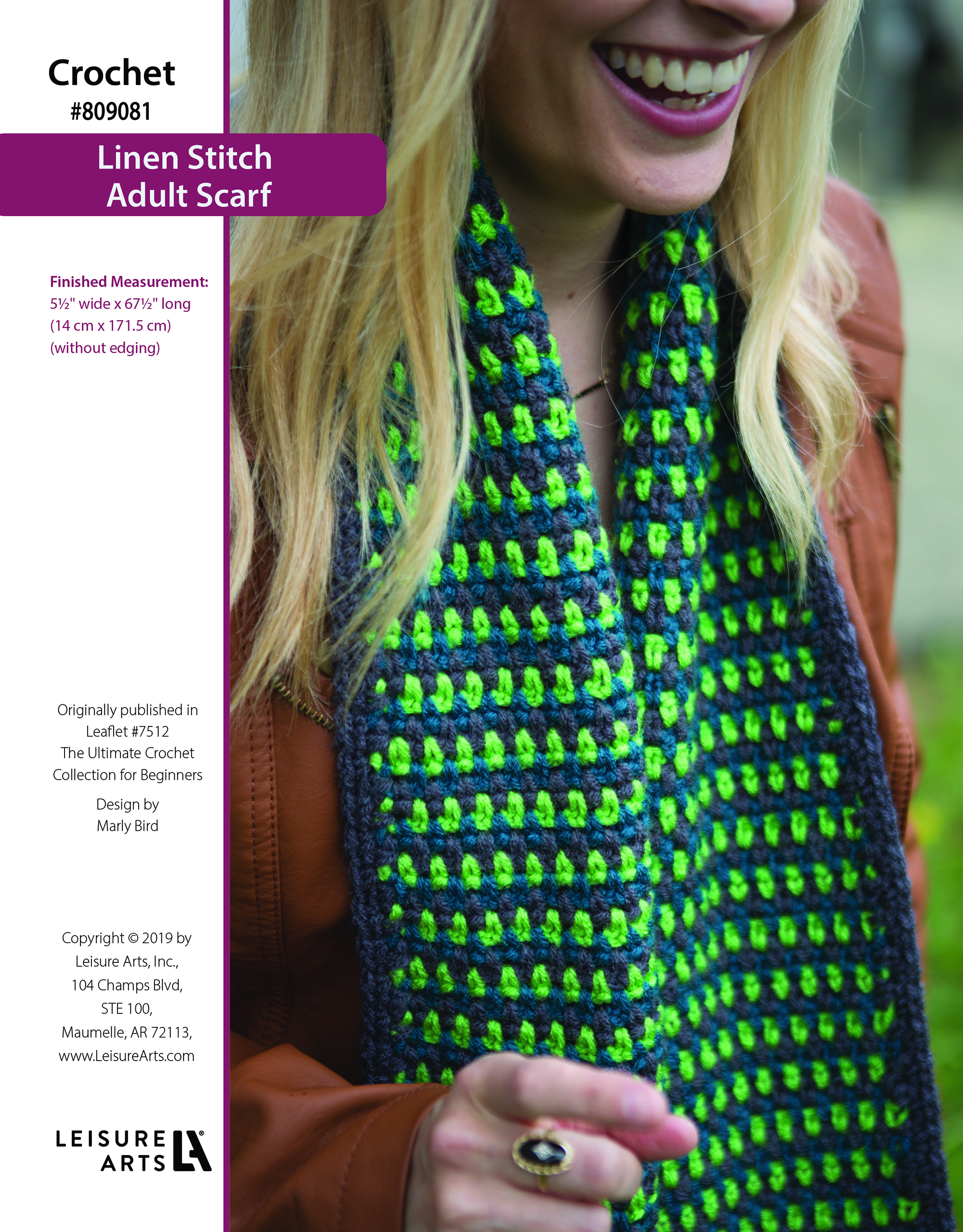 Leisure Arts ePattern Crochet Linen Stitch Scarf