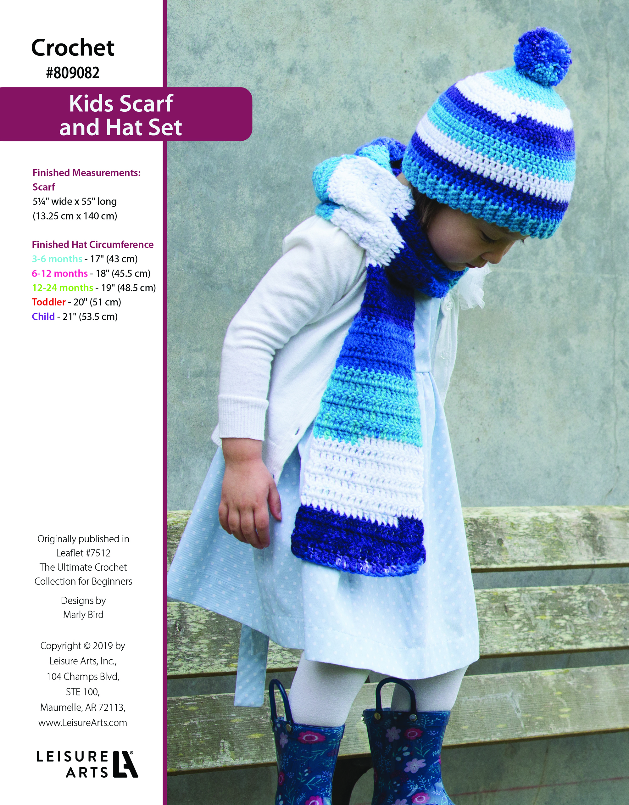 Leisure Arts ePattern Crochet Kids Scarf Hat