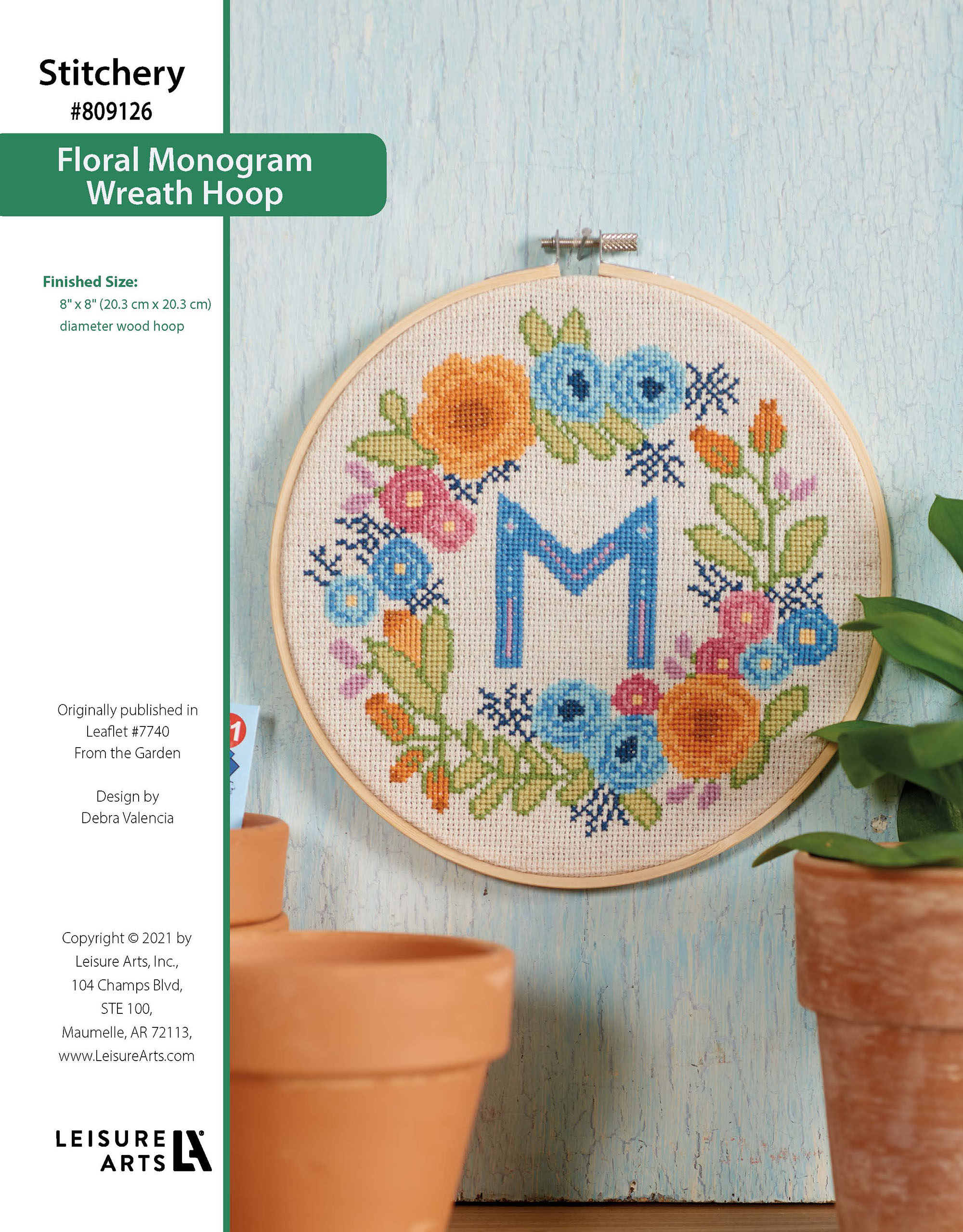 Leisure Arts From The Garden Floral Monogram Wreath Hoop Set ePattern