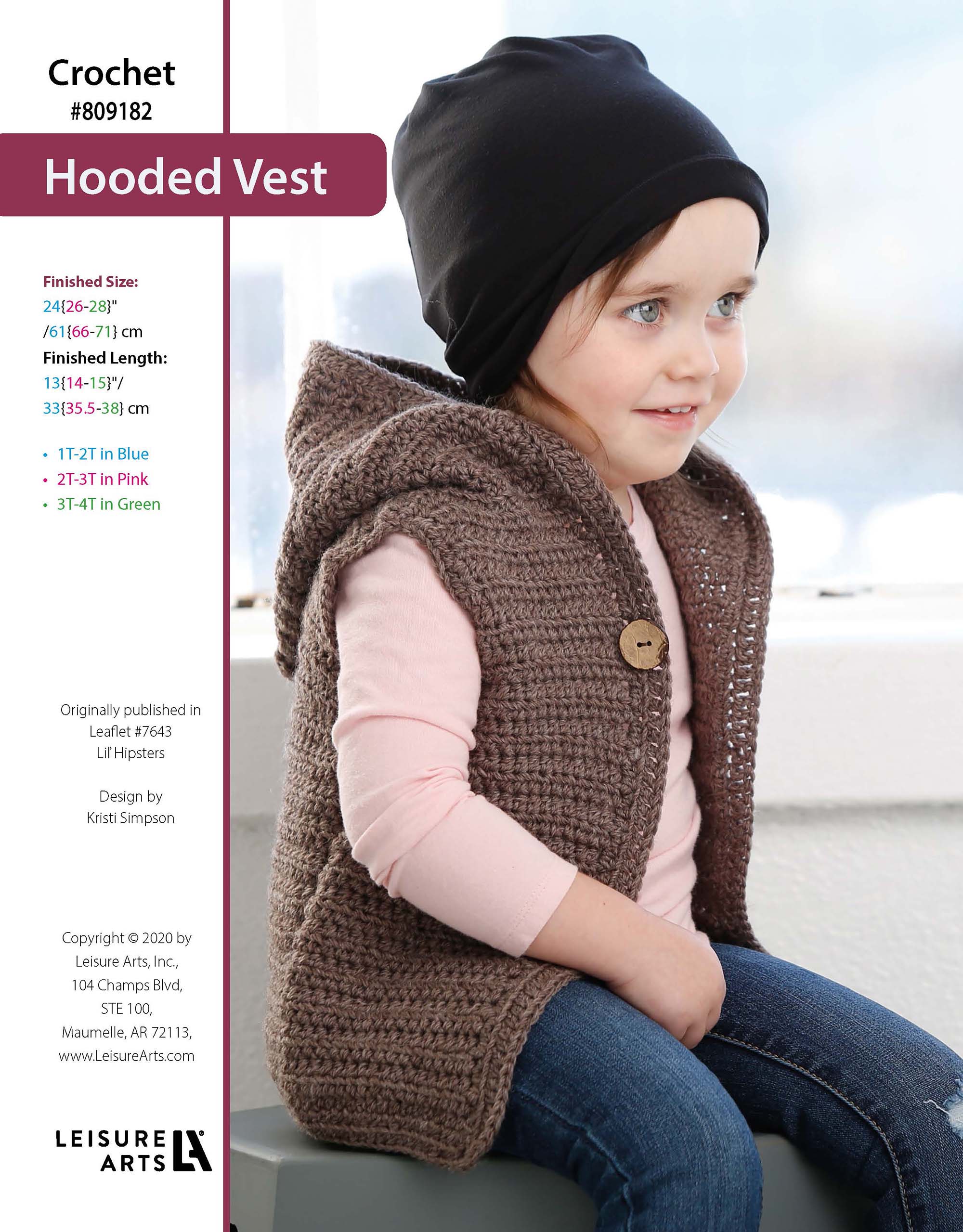 Leisure Arts Lil Hipsters Hooded Vest Crochet ePattern