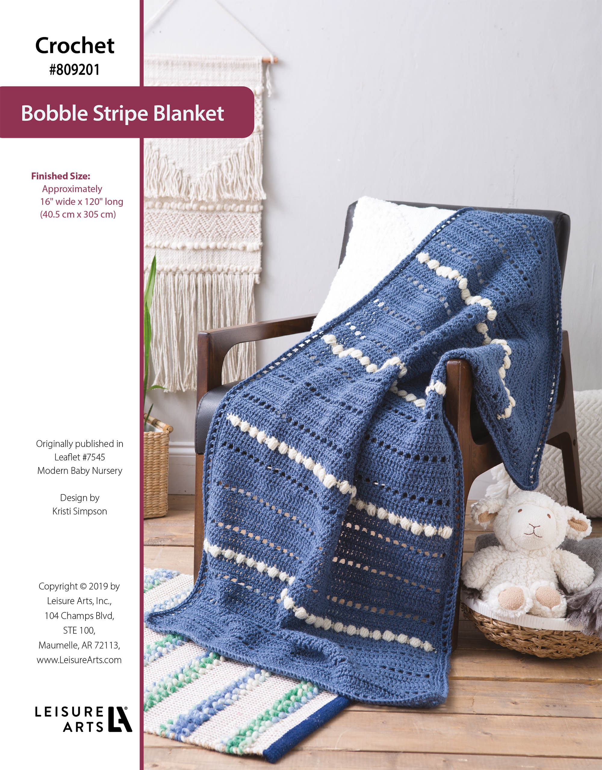 Leisure Arts Modern Baby Nursery Bobble Stripe Blanket Crochet ePattern