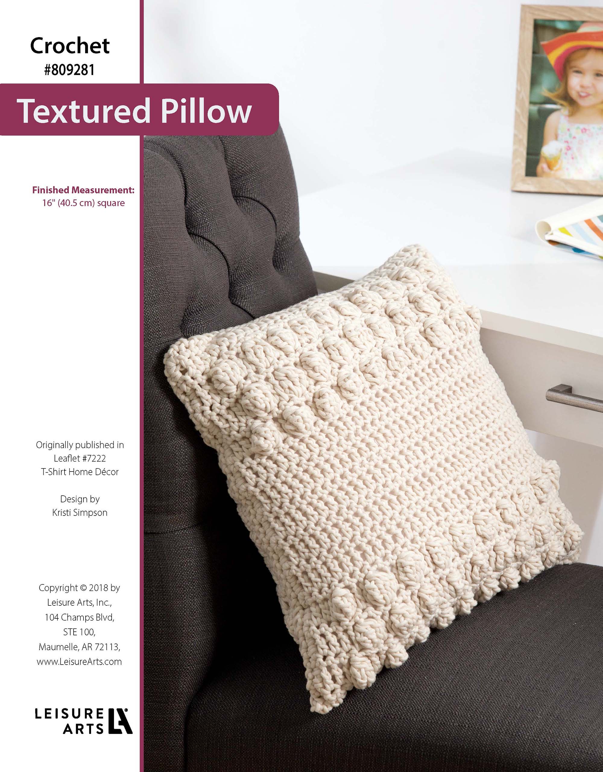 Leisure Arts TShirt Yarn Home Decor Textured Pillow Crochet ePattern