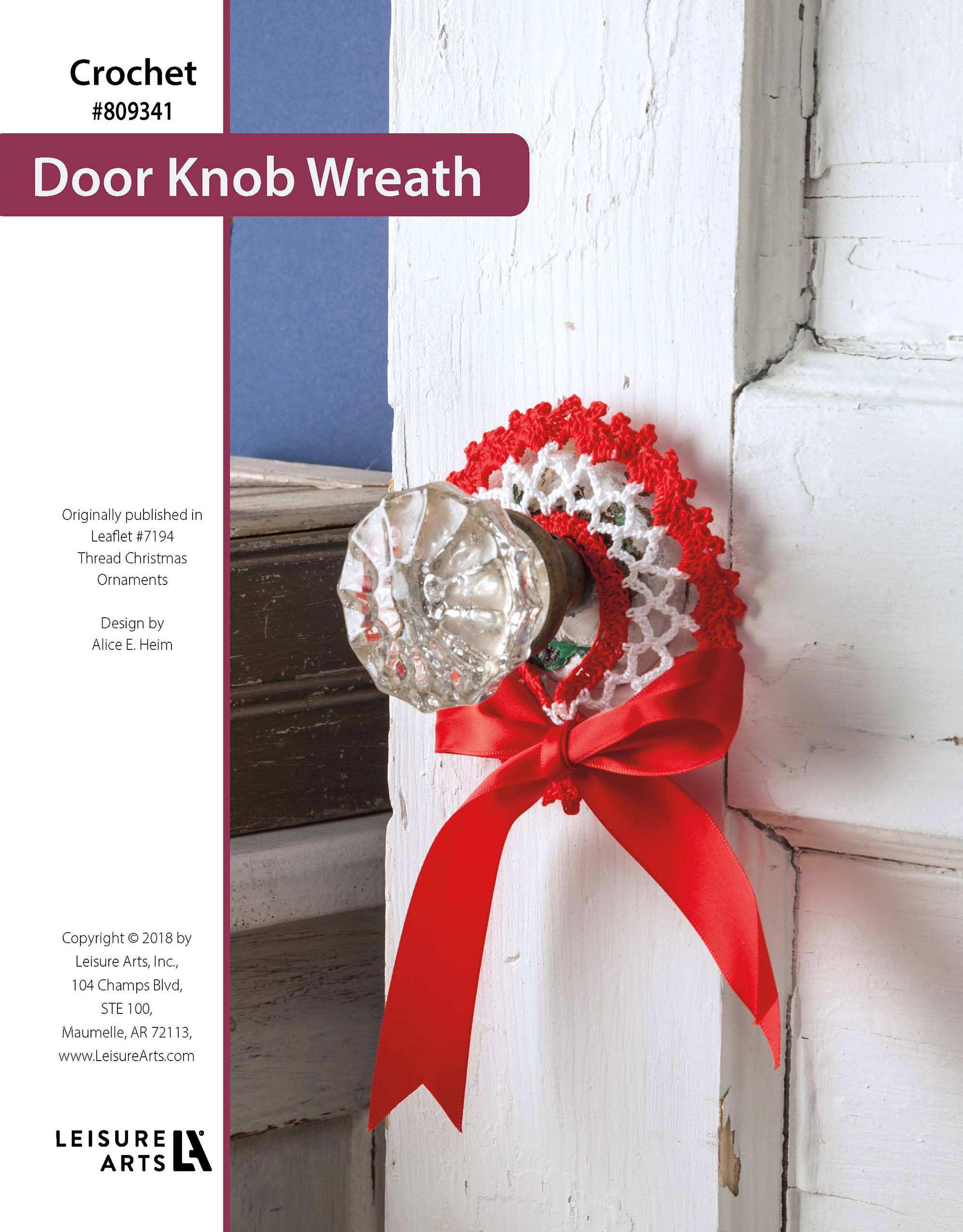 Leisure Arts Thread Christmas Ornaments Door Knob Wreath Crochet ePattern