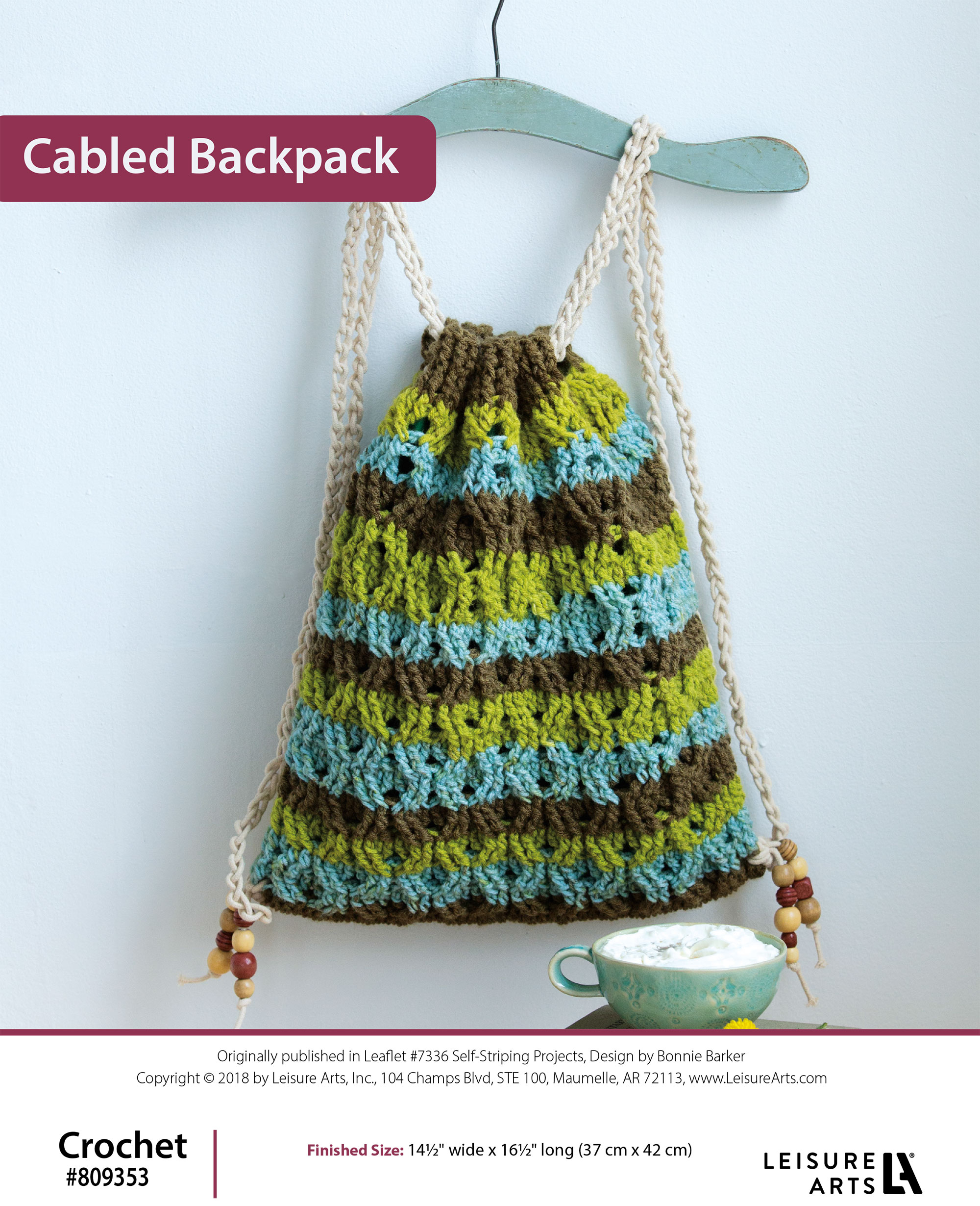 Leisure Arts Self Striping Projects Cabled Backpack Crochet ePattern