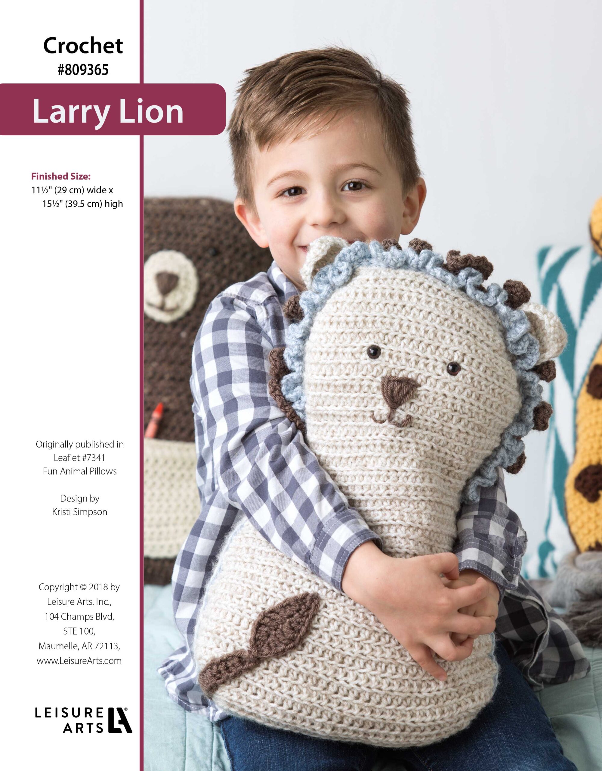 Leisure Arts Fun Animal Pillows Larry Lion Crochet ePattern