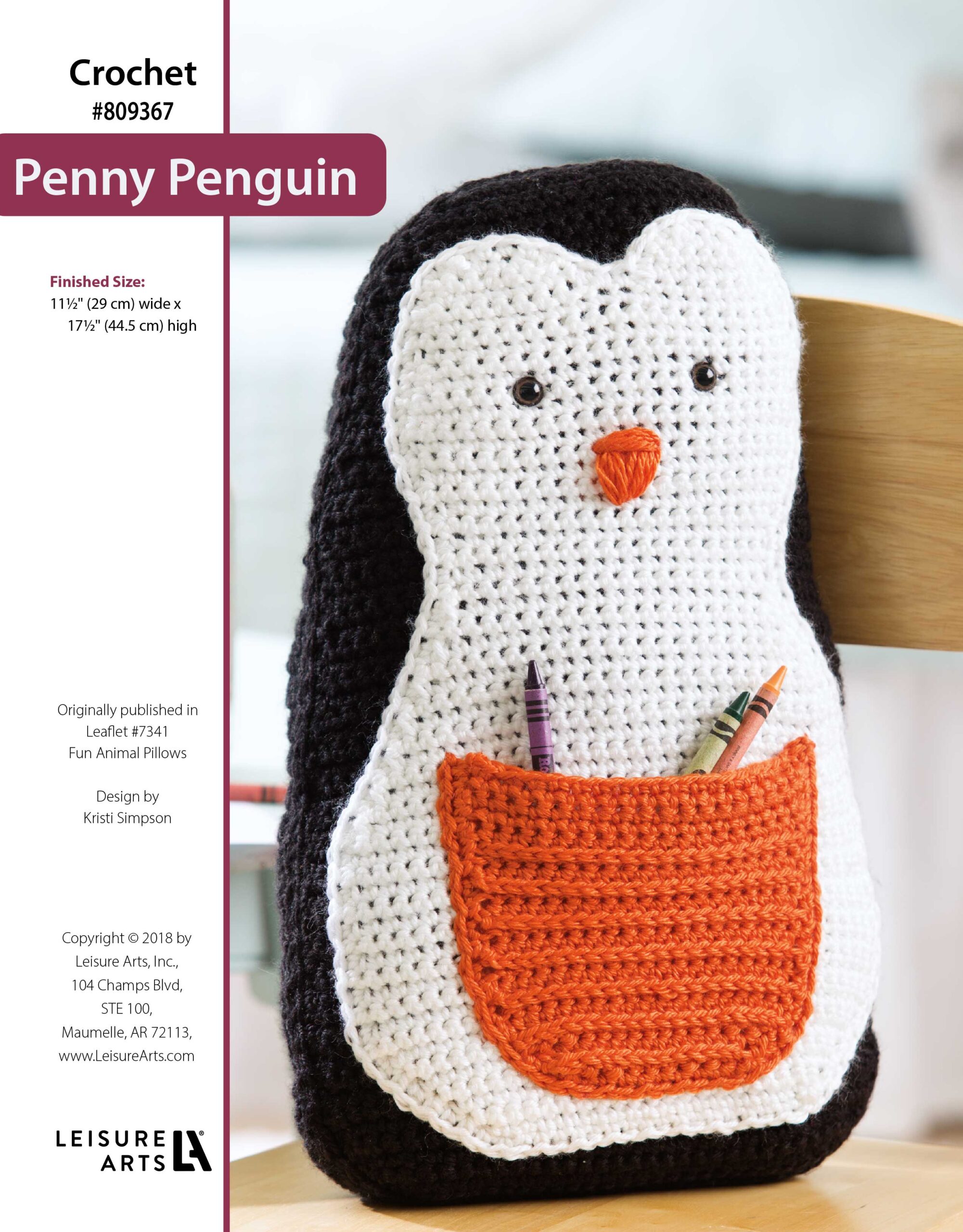 Leisure Arts Fun Animal Pillows Penny Penguin Crochet ePattern