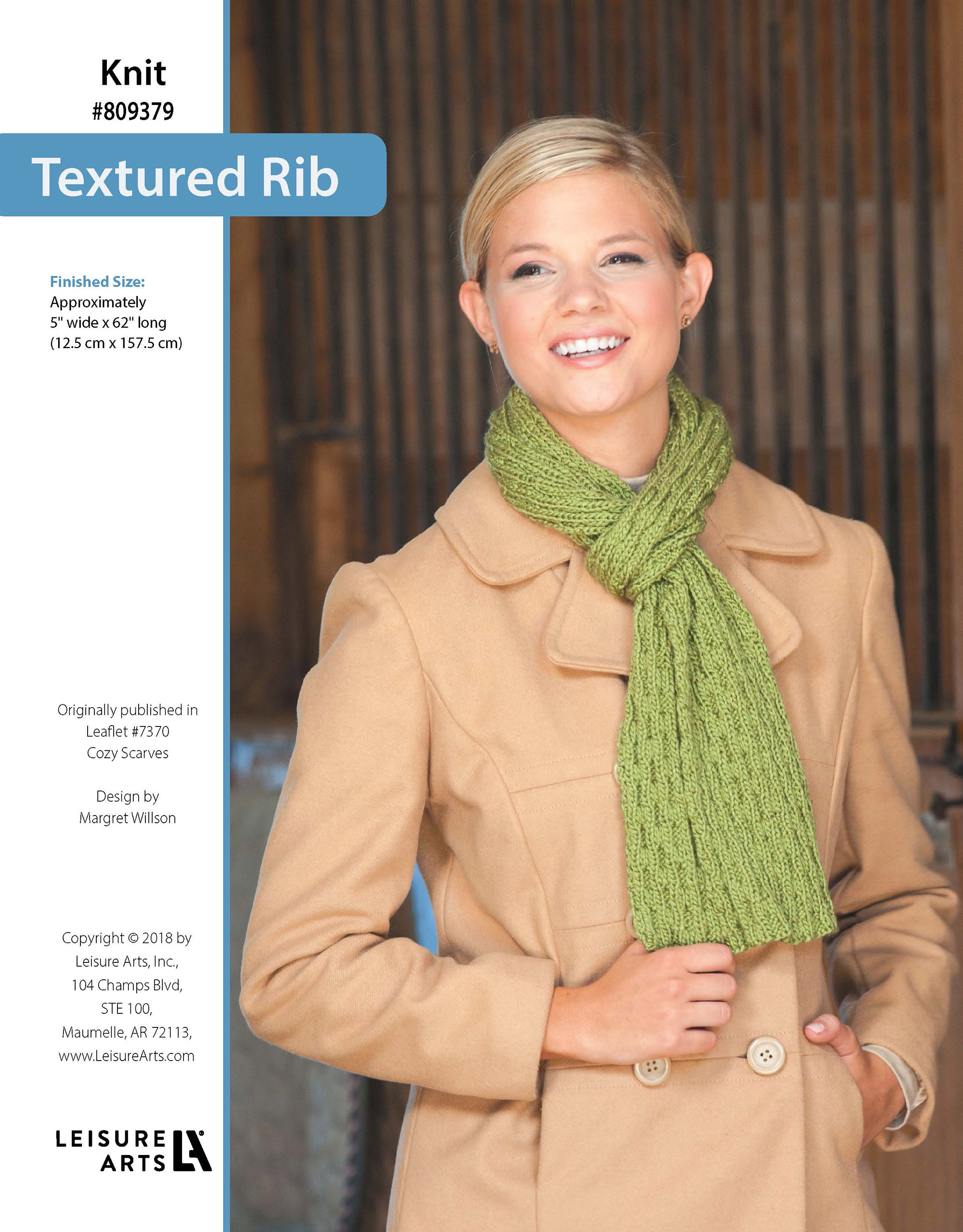 Leisure Arts Cozy Scarves Textured Rib Scarf Knit ePattern