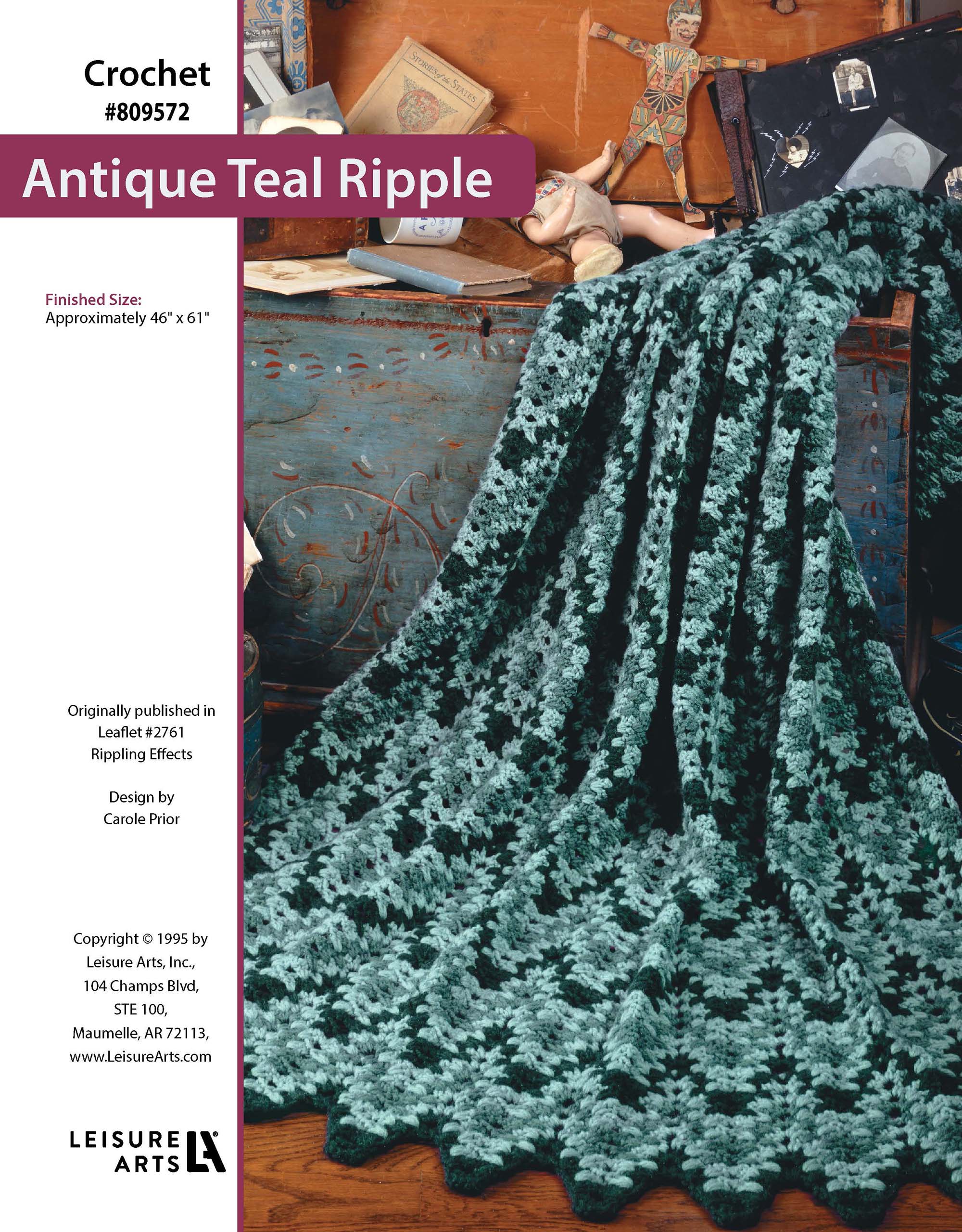 Leisure Arts Rippling Effects Antique Teal Ripple Afghan Crochet ePattern