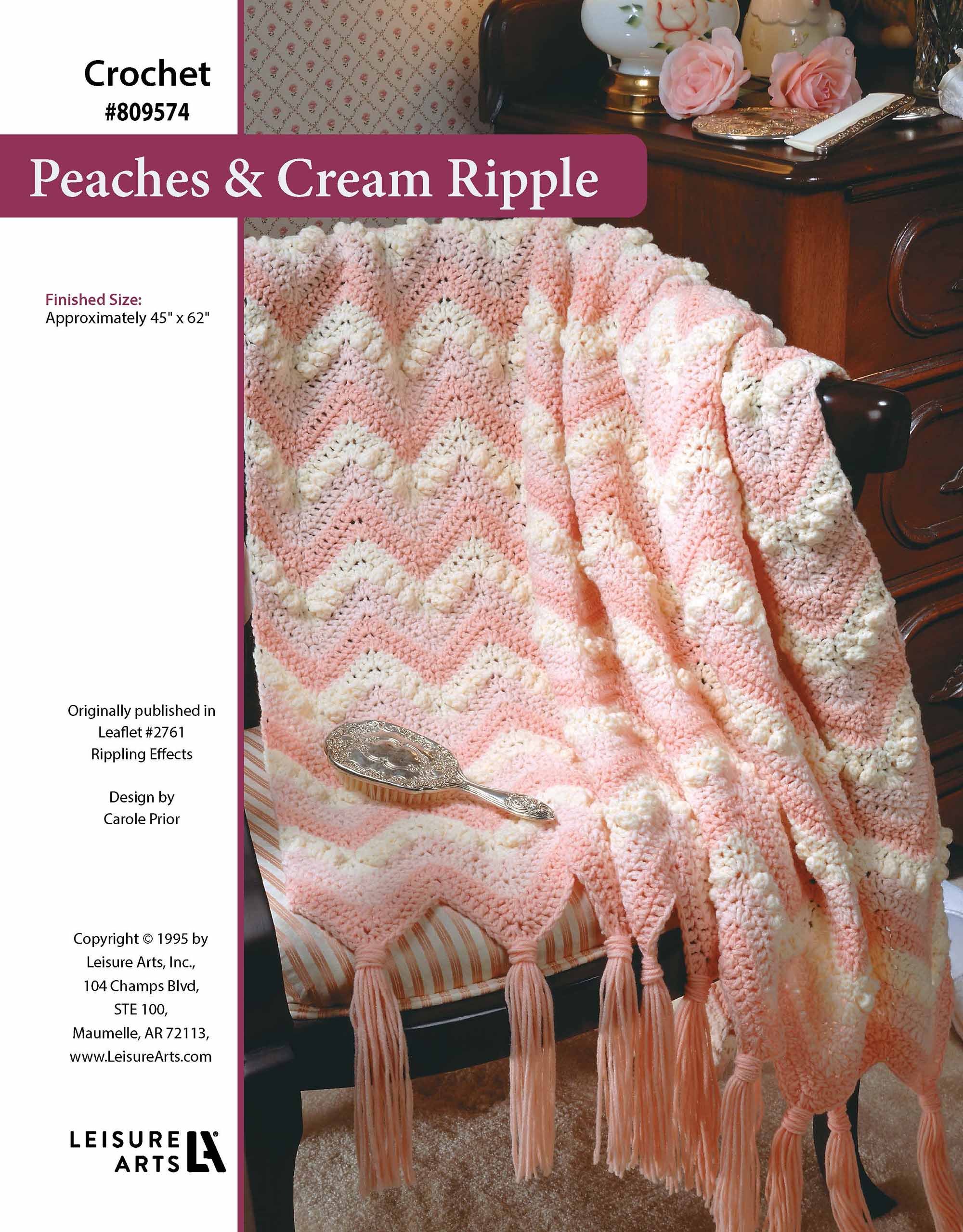 Leisure Arts Rippling Effects Peaches Cream Ripple Afghan Crochet ePattern
