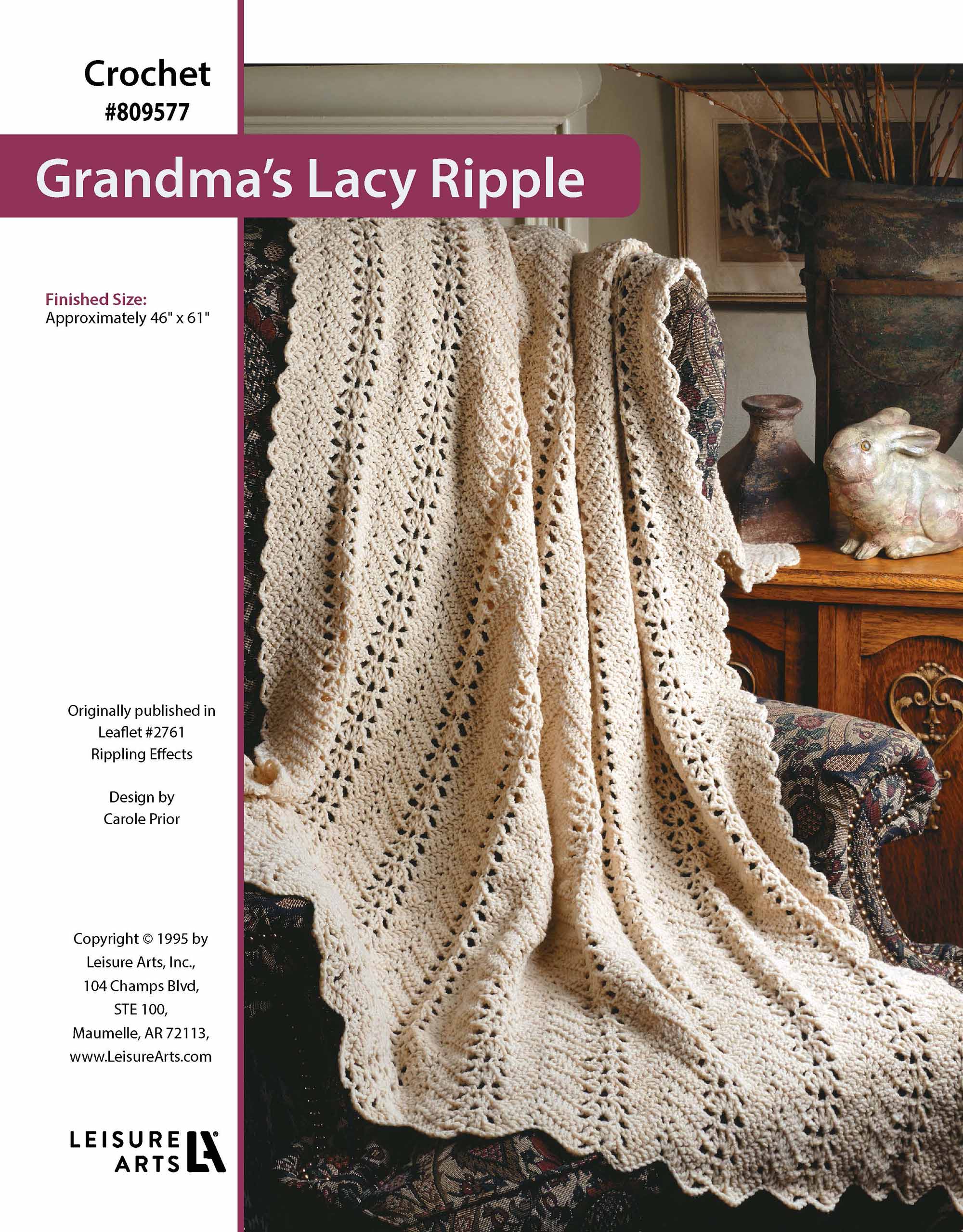 Leisure Arts Rippling Effects Grandmas Lacy Ripple Afghan Crochet ePattern