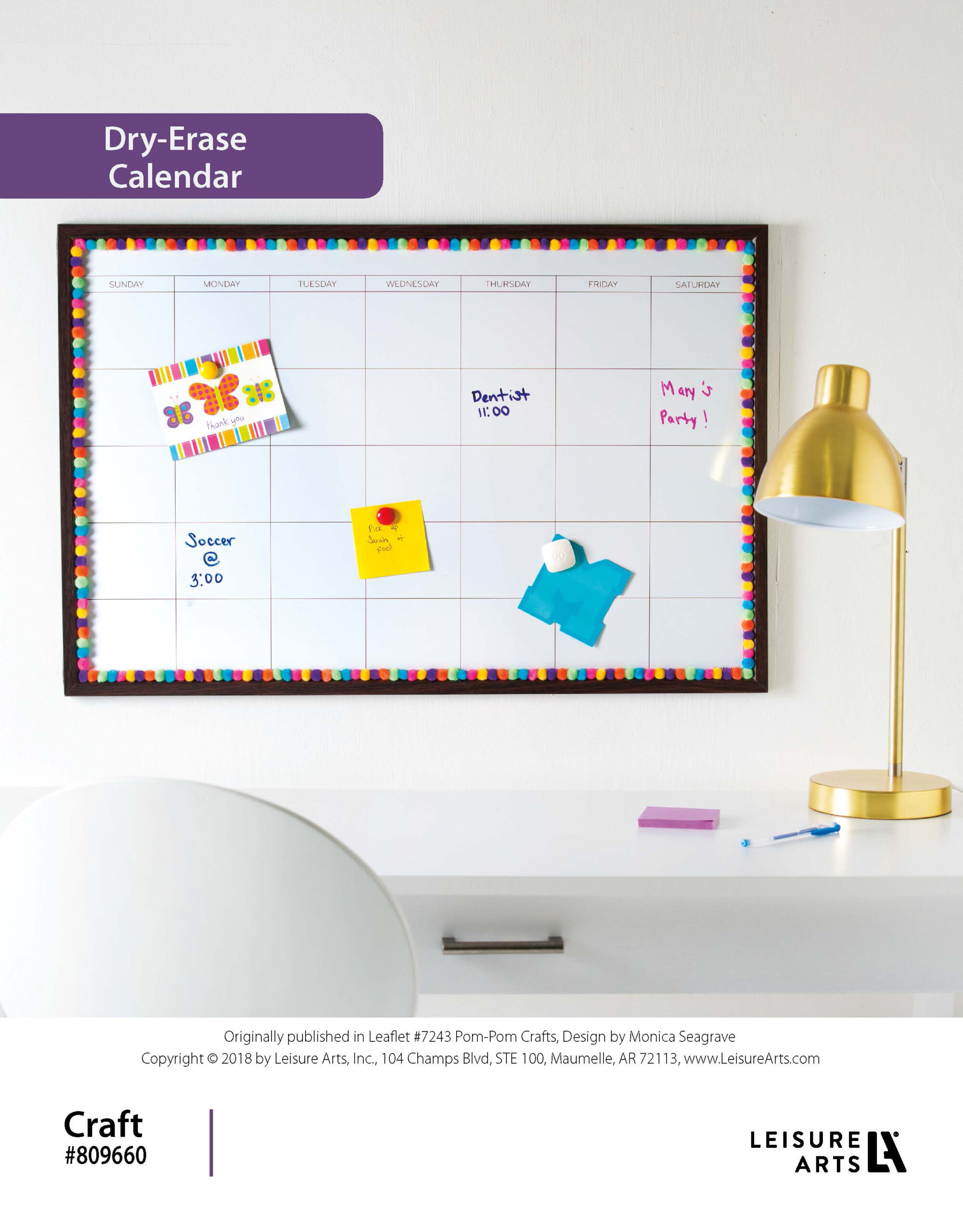 Leisure Arts ePattern Pom Pom Craft DryErase Calendar