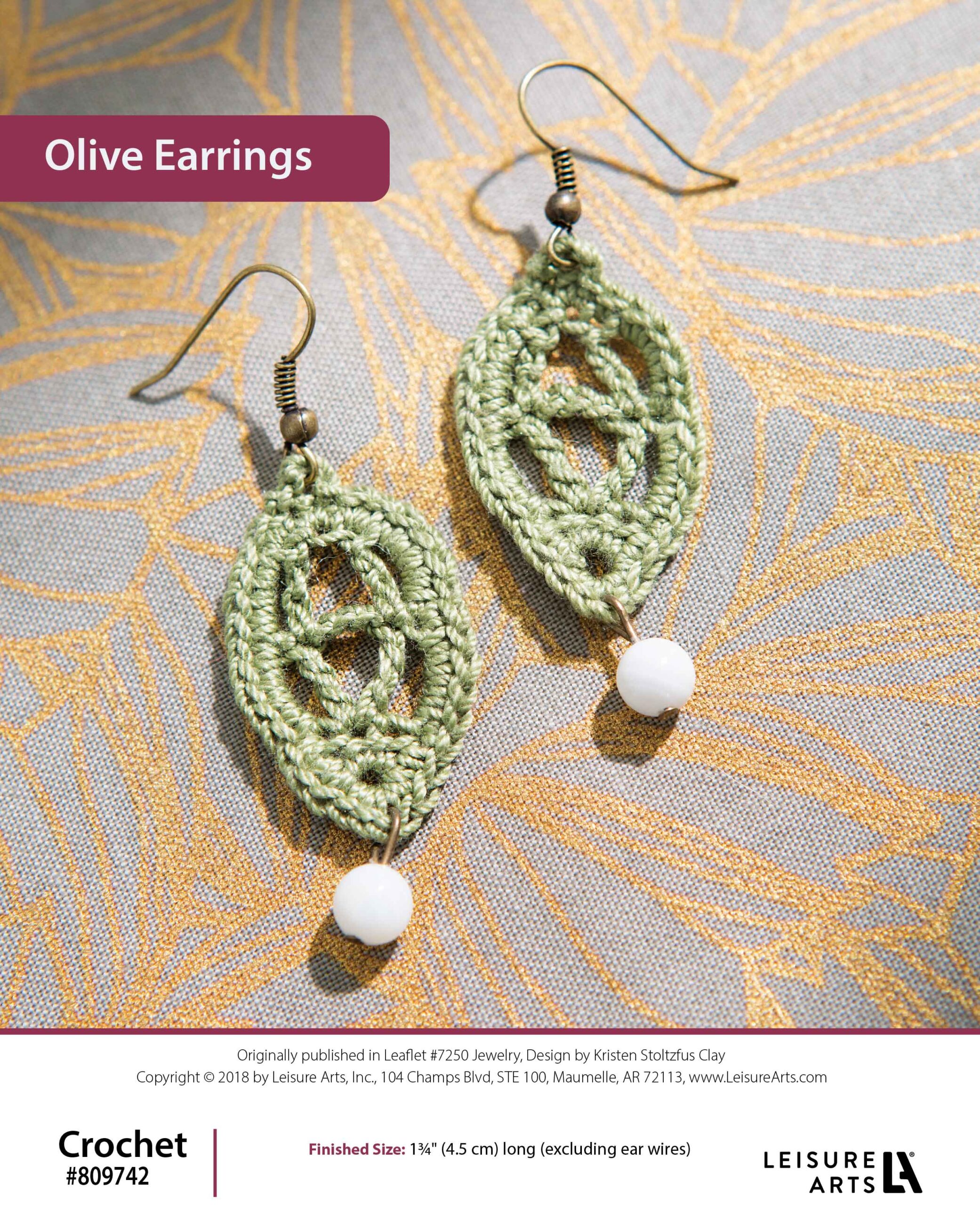 Leisure Arts Jewelry To Crochet Olive Earrings ePattern