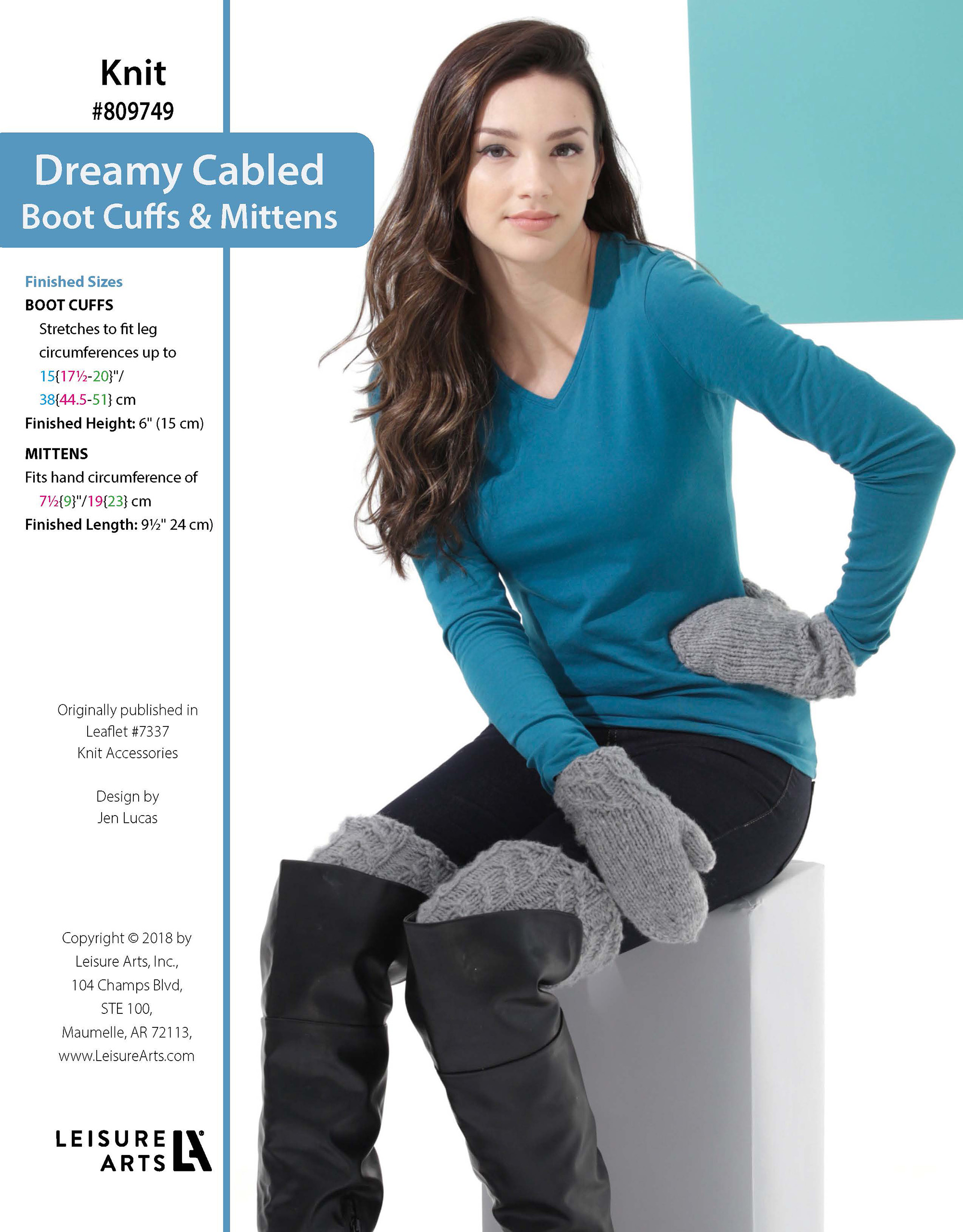 Leisure Arts Knit Accessories Dreamy Cabled Boot Cuffs Mittens ePattern