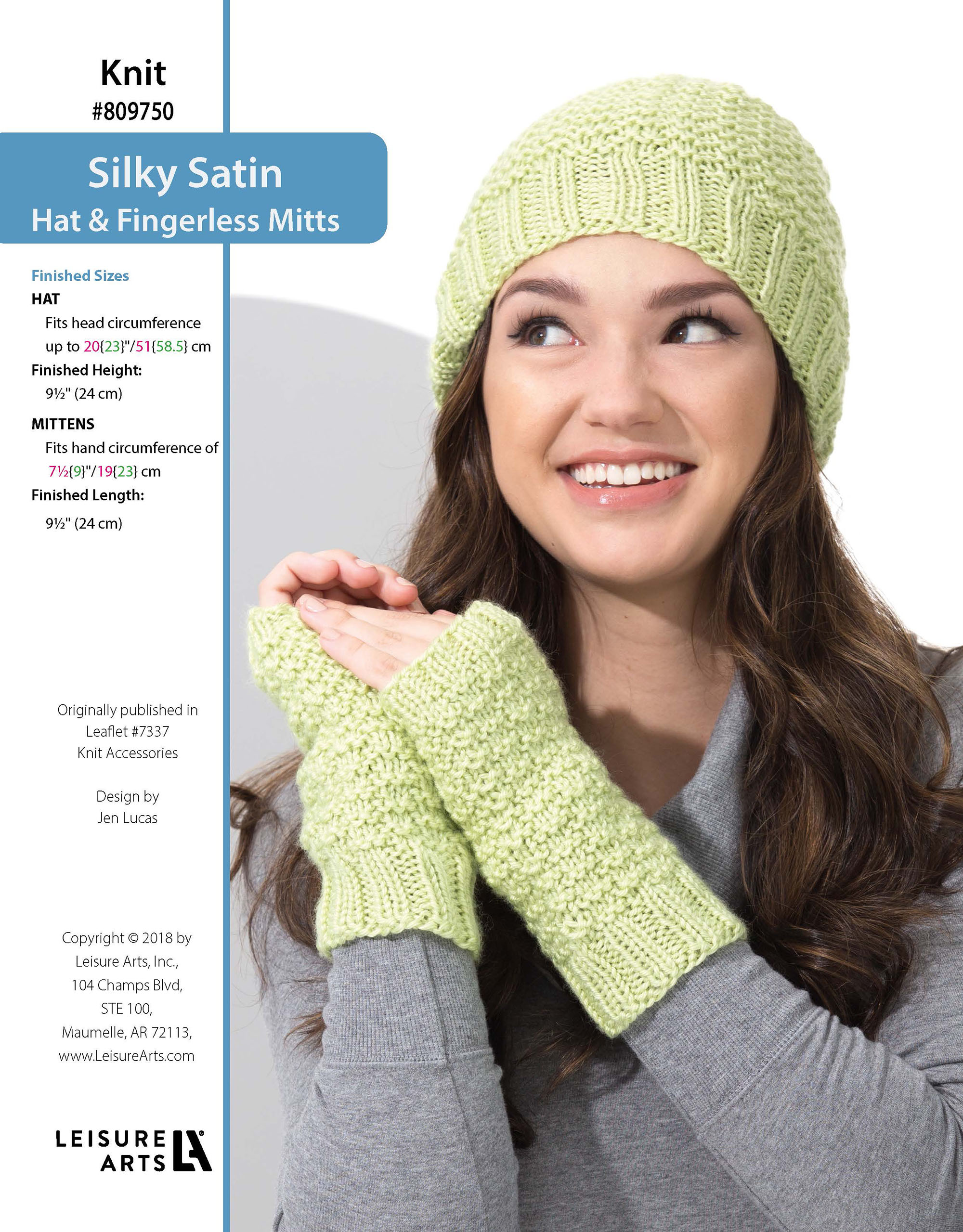 Leisure Arts Knit Accessories Silky Satin Hat Fingerless Mitts ePattern