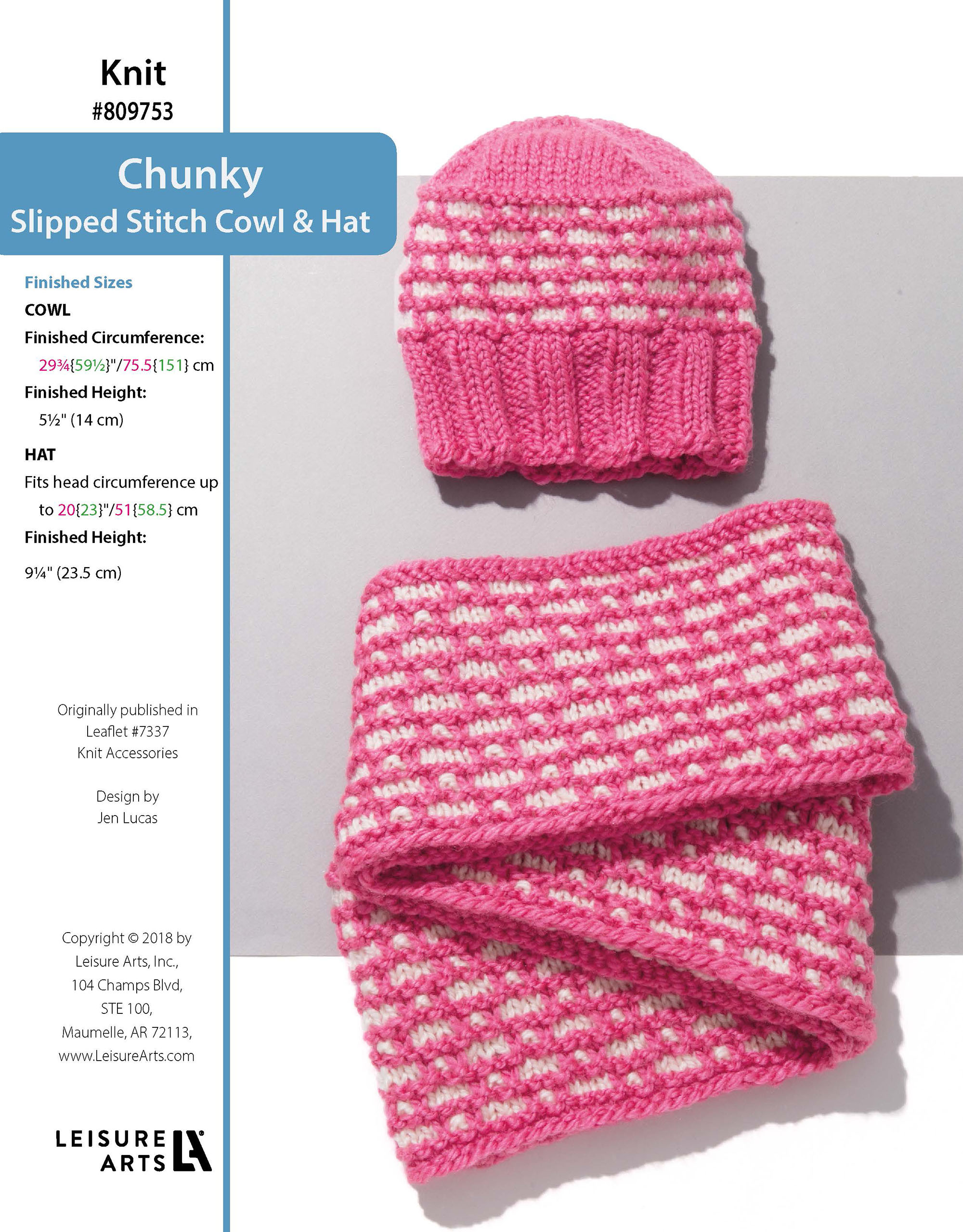 Leisure Arts Knit Accessories Chunky Slip Stitch Cowl Hat ePattern