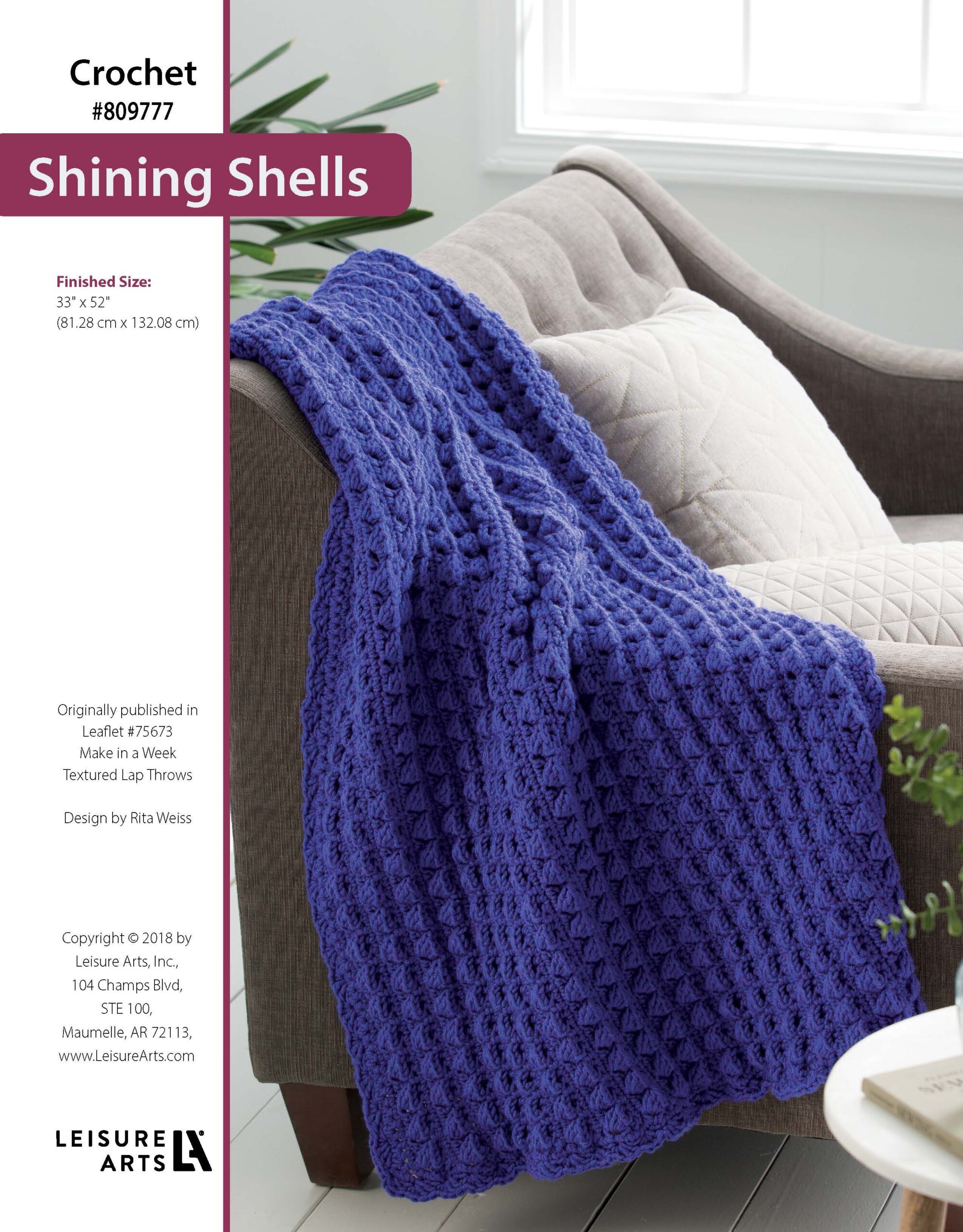 Leisure Arts Make in a Weekend Textured Lap Throws Shining Shells Crochet ePattern