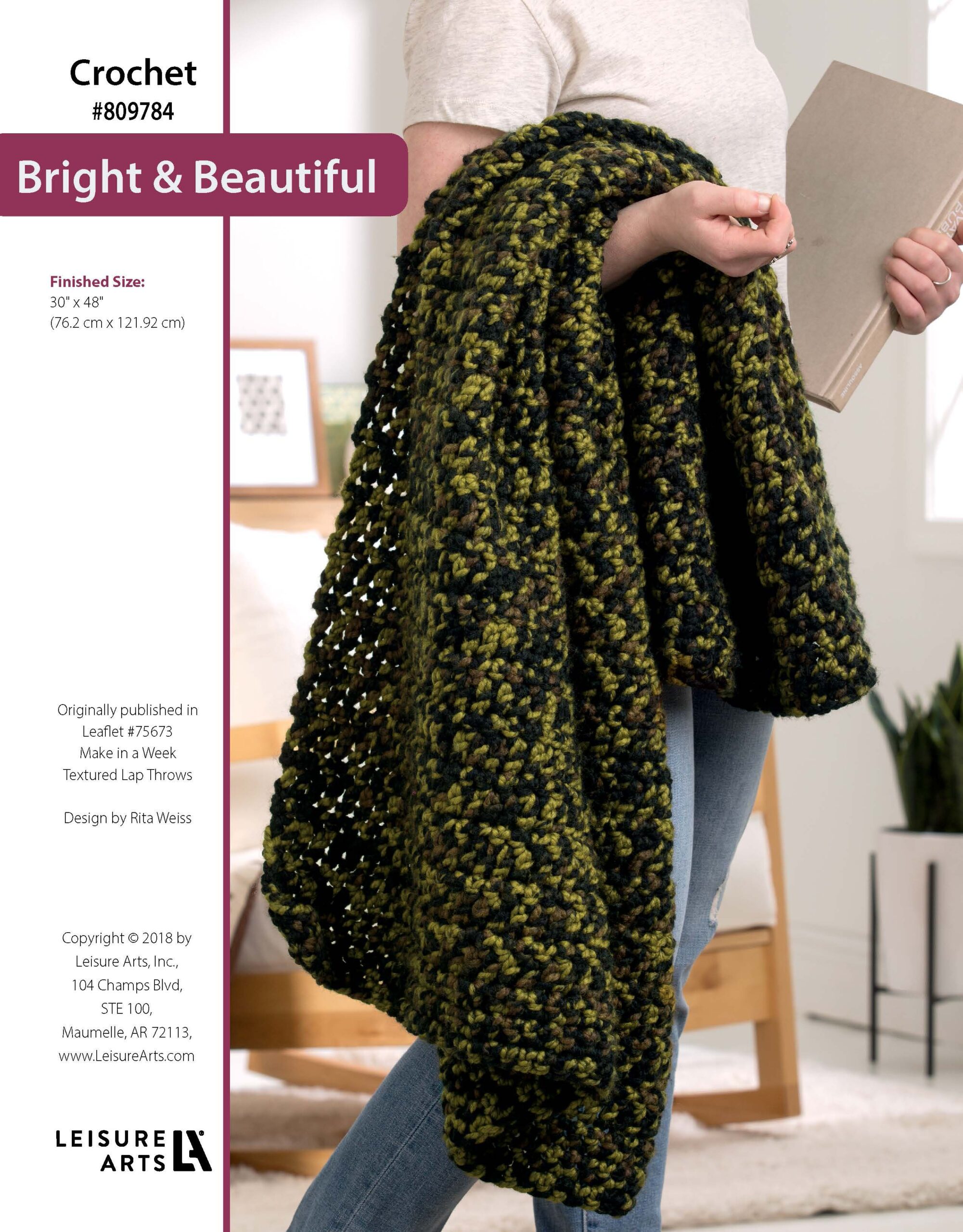Leisure Arts Make in a Weekend Textured Lap Throws Bright Beautiful Crochet ePattern