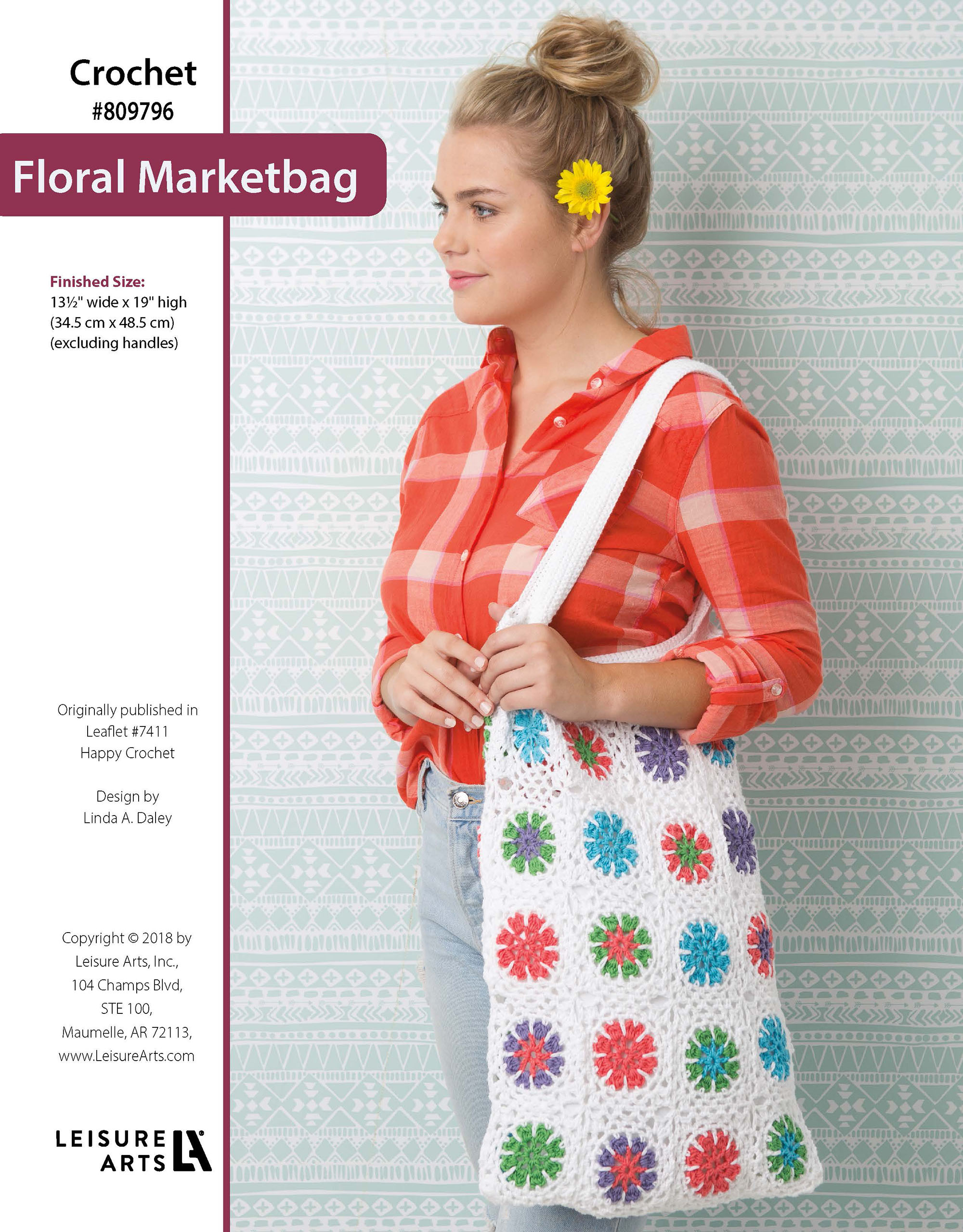 Leisure Arts Happy Crochet Floral Market bag ePattern