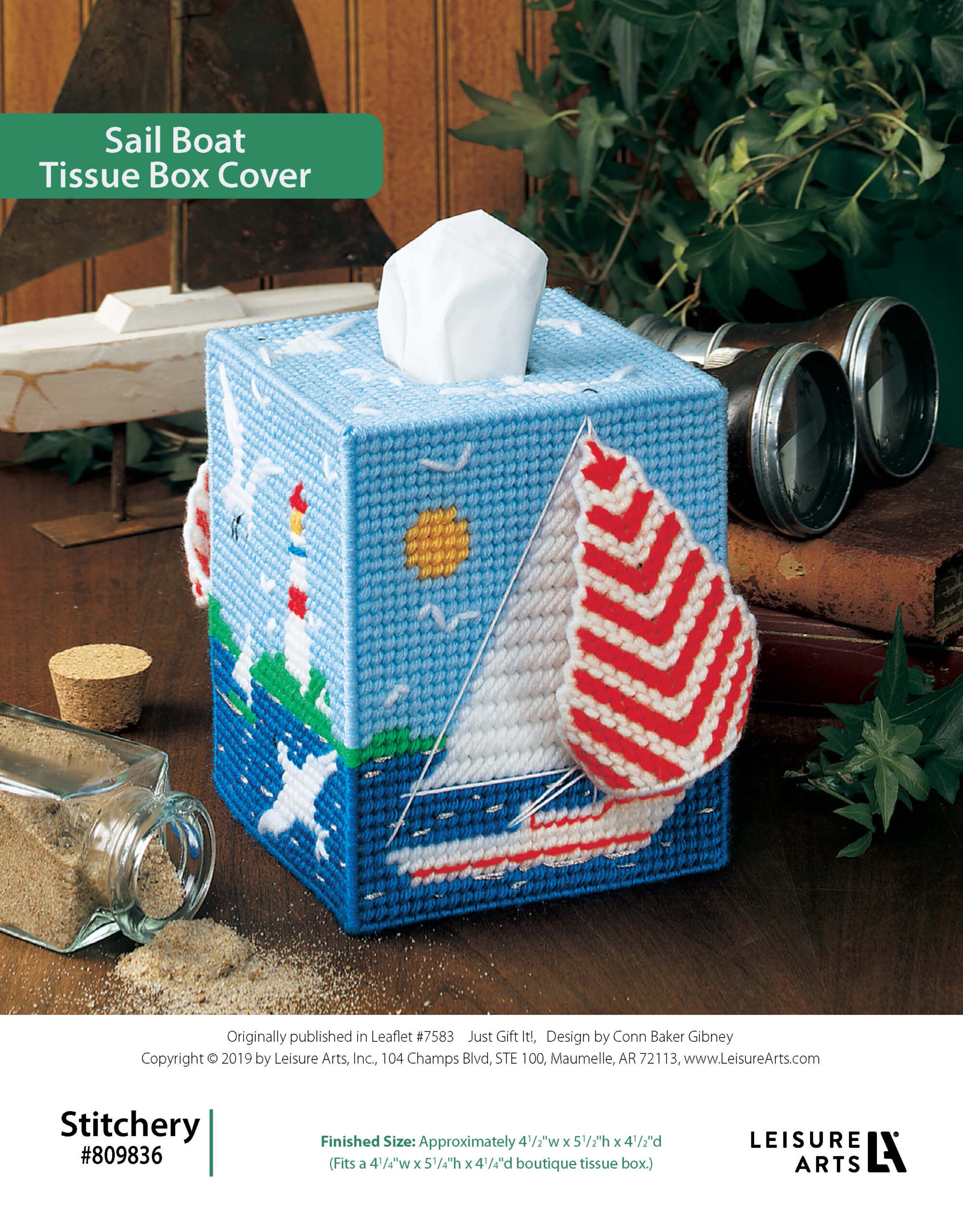 Leisure Arts Just Gift It Sailboat Tissue Box Cover Plastic Canvas ePattern
