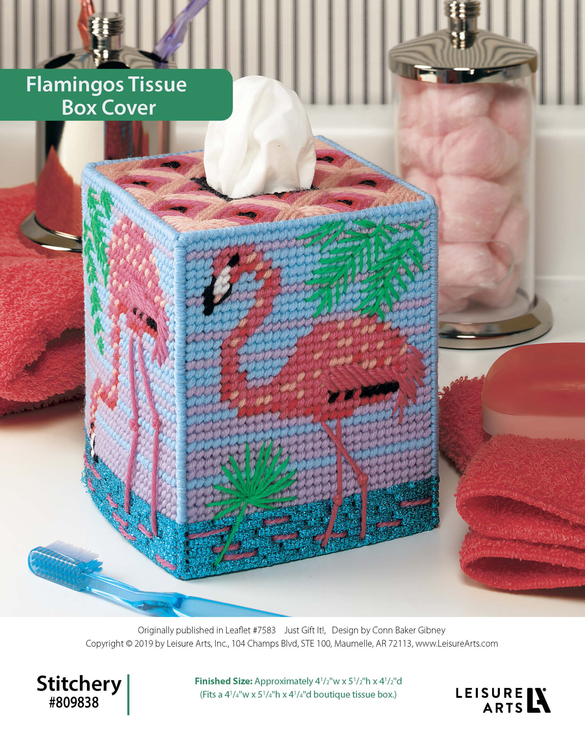 Leisure Arts Just Gift It Flamingos Tissue Box Cover Plastic Canvas ePattern