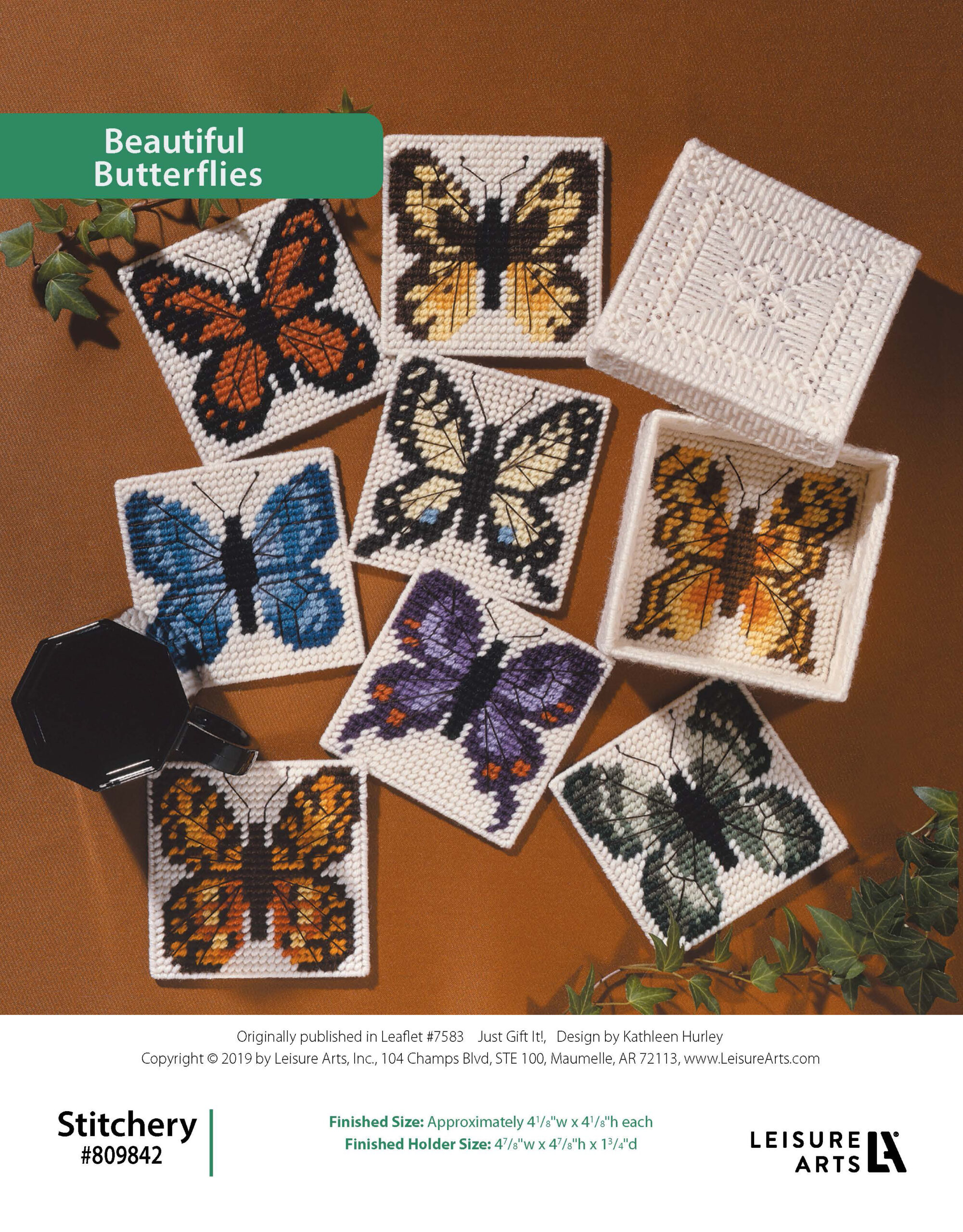 Leisure Arts Just Gift It Beautiful Butterflies Coasters Plastic Canvas ePattern